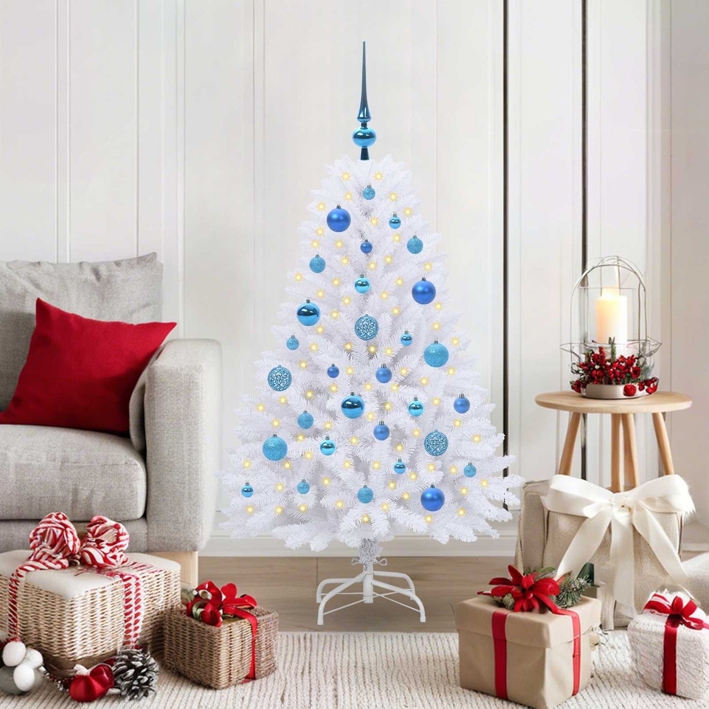 Kunstig sammensatt juletre med 150 LED Hvit 120 cm PVC og Stål