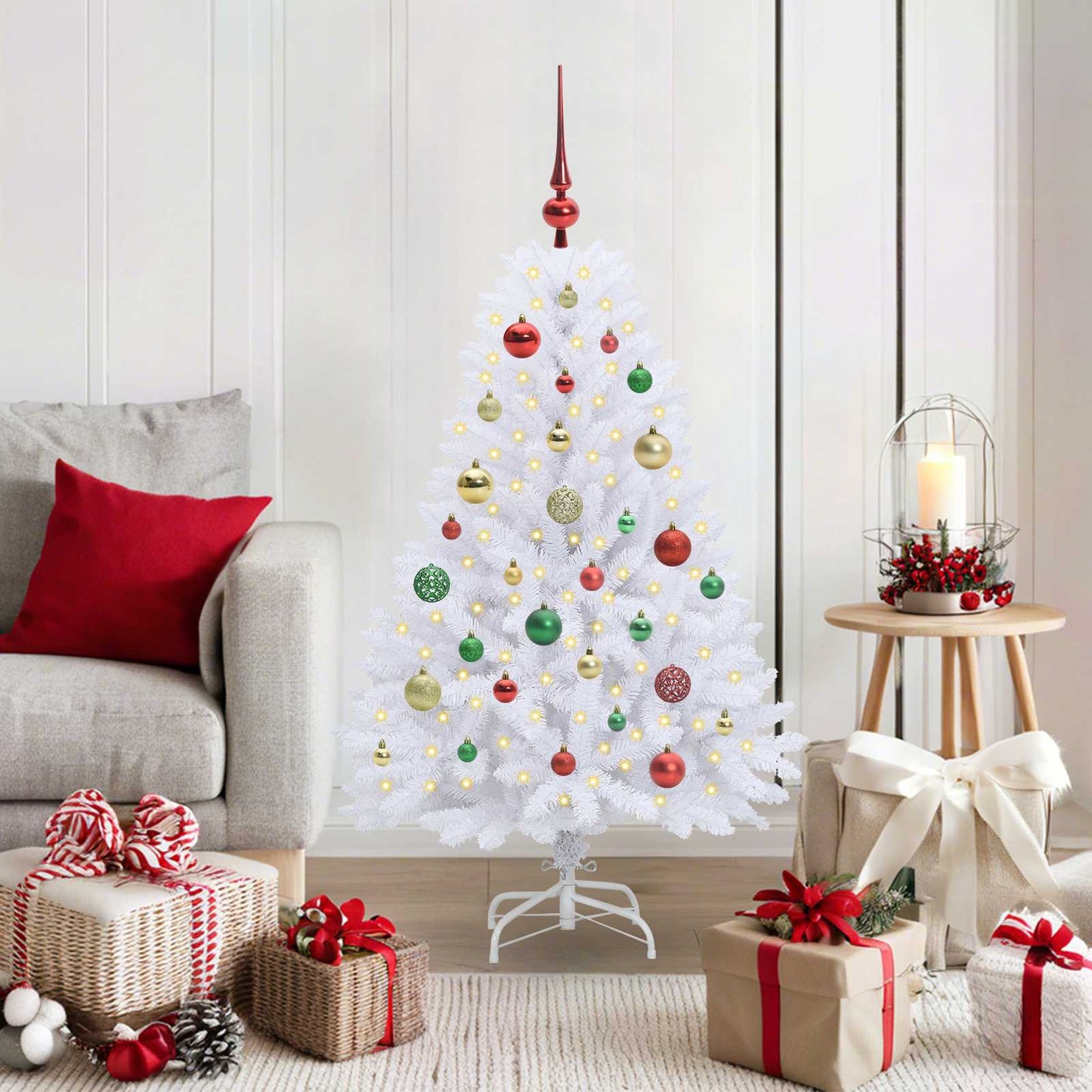 Kunstig sammensatt juletre med 150 LED Hvit 120 cm PVC og Stål