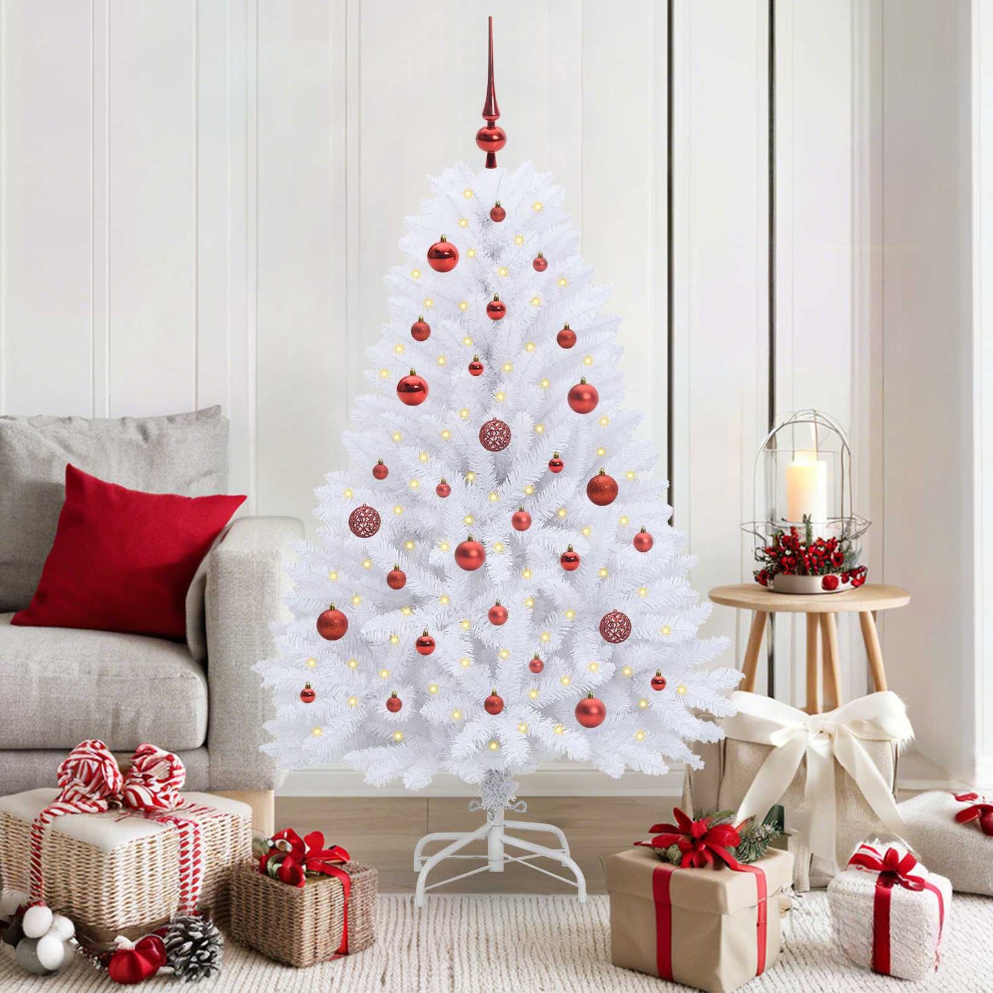 Kunstig sammensatt juletre med 150 LED Hvit 150 cm PVC og Stål