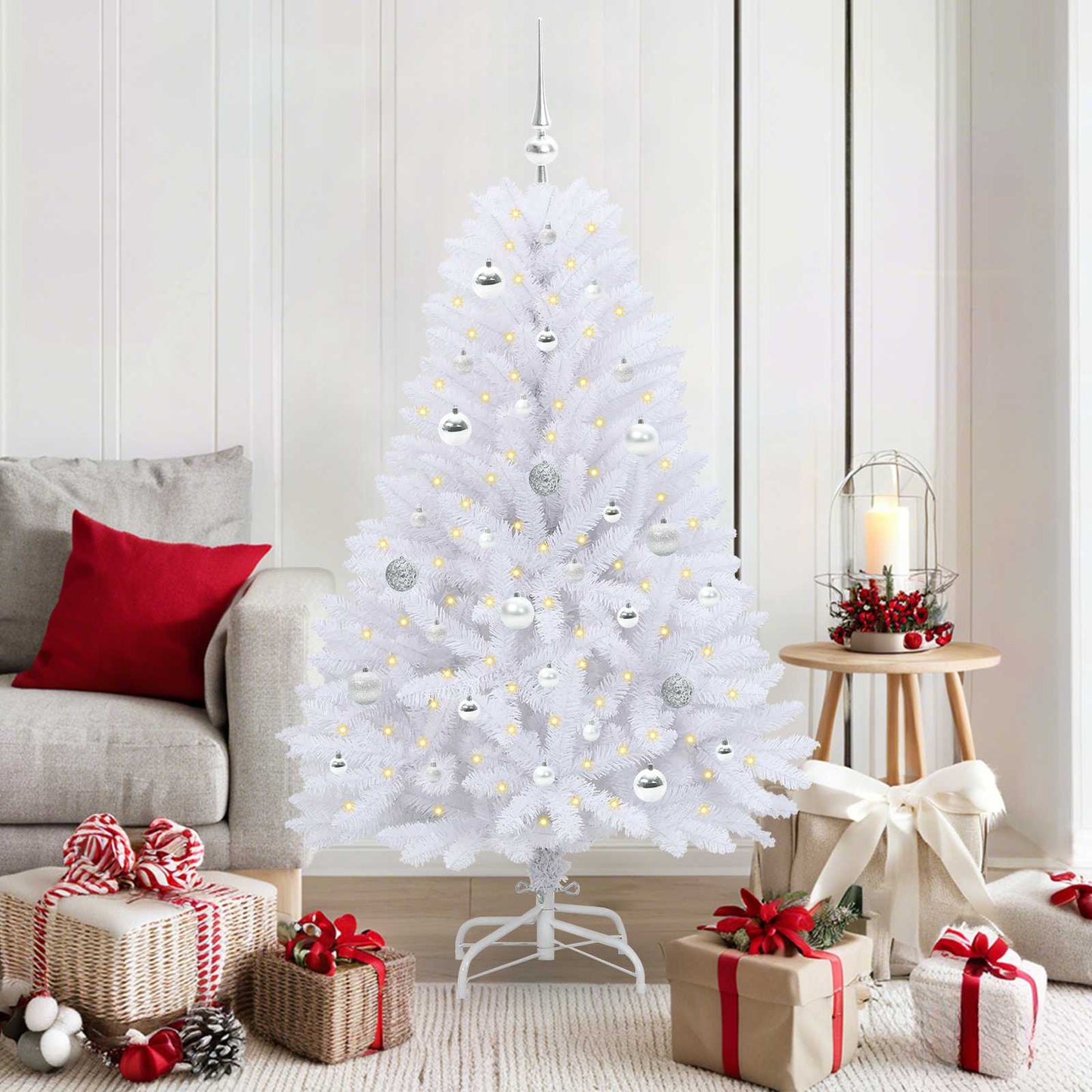 Kunstig sammensatt juletre med 150 LED Hvit 150 cm PVC og Stål