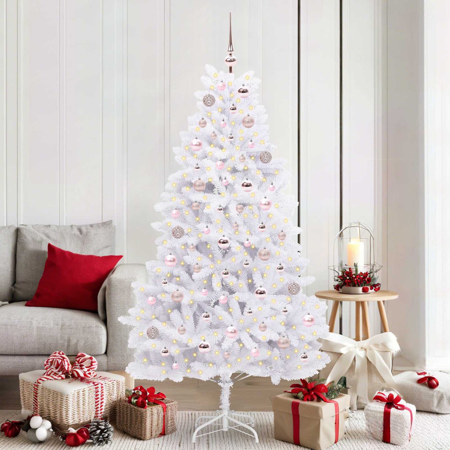 Kunstig sammensatt juletre med 300 LED Hvit 180 cm PVC og stål