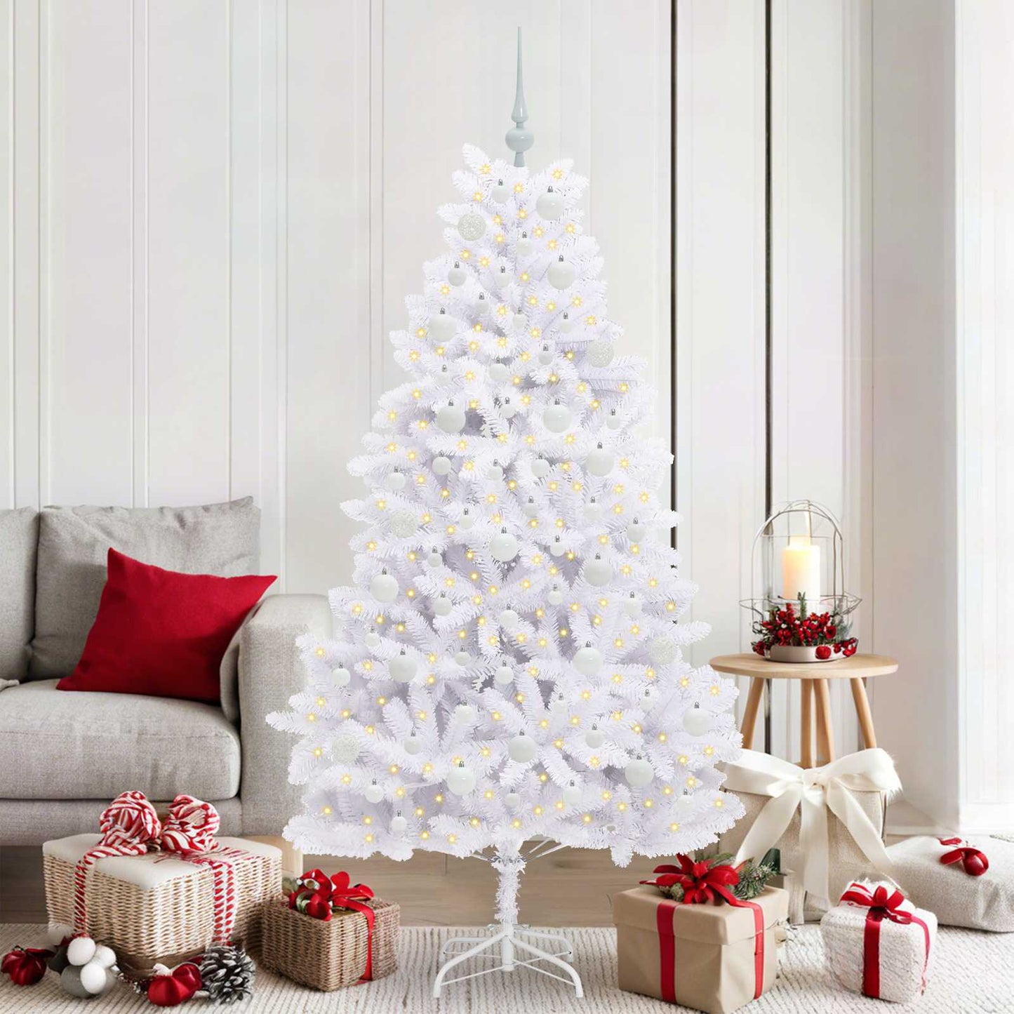 Kunstig sammensatt juletre med 300 LED Hvit 180 cm PVC og stål