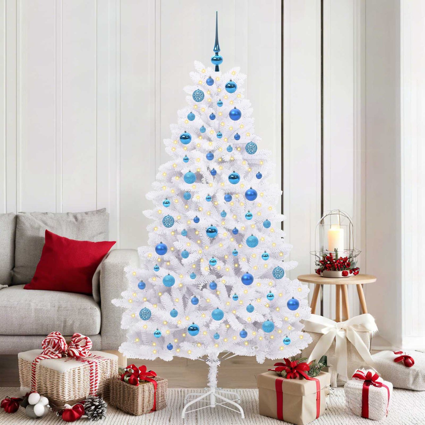 Kunstig sammensatt juletre med 300 LED Hvit 180 cm PVC og stål