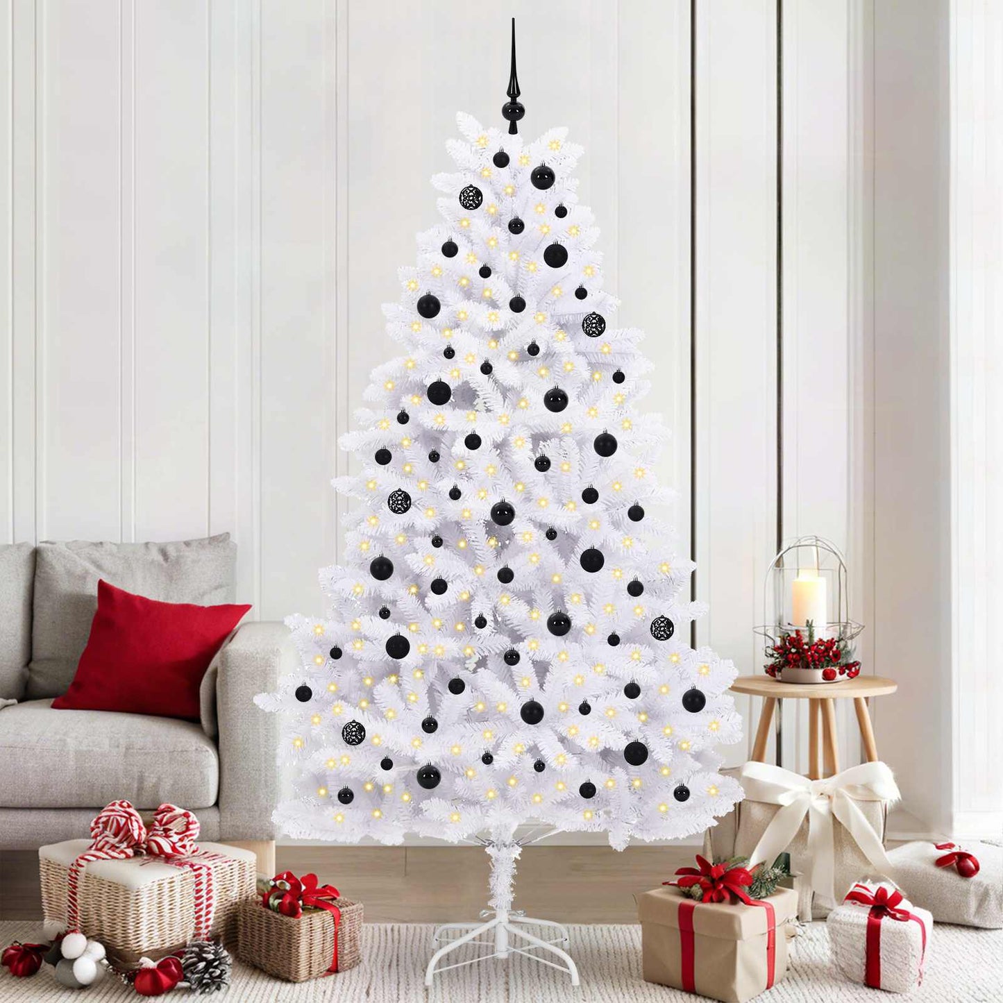 Kunstig sammensatt juletre med 300 LED Hvit 210 cm PVC og stål