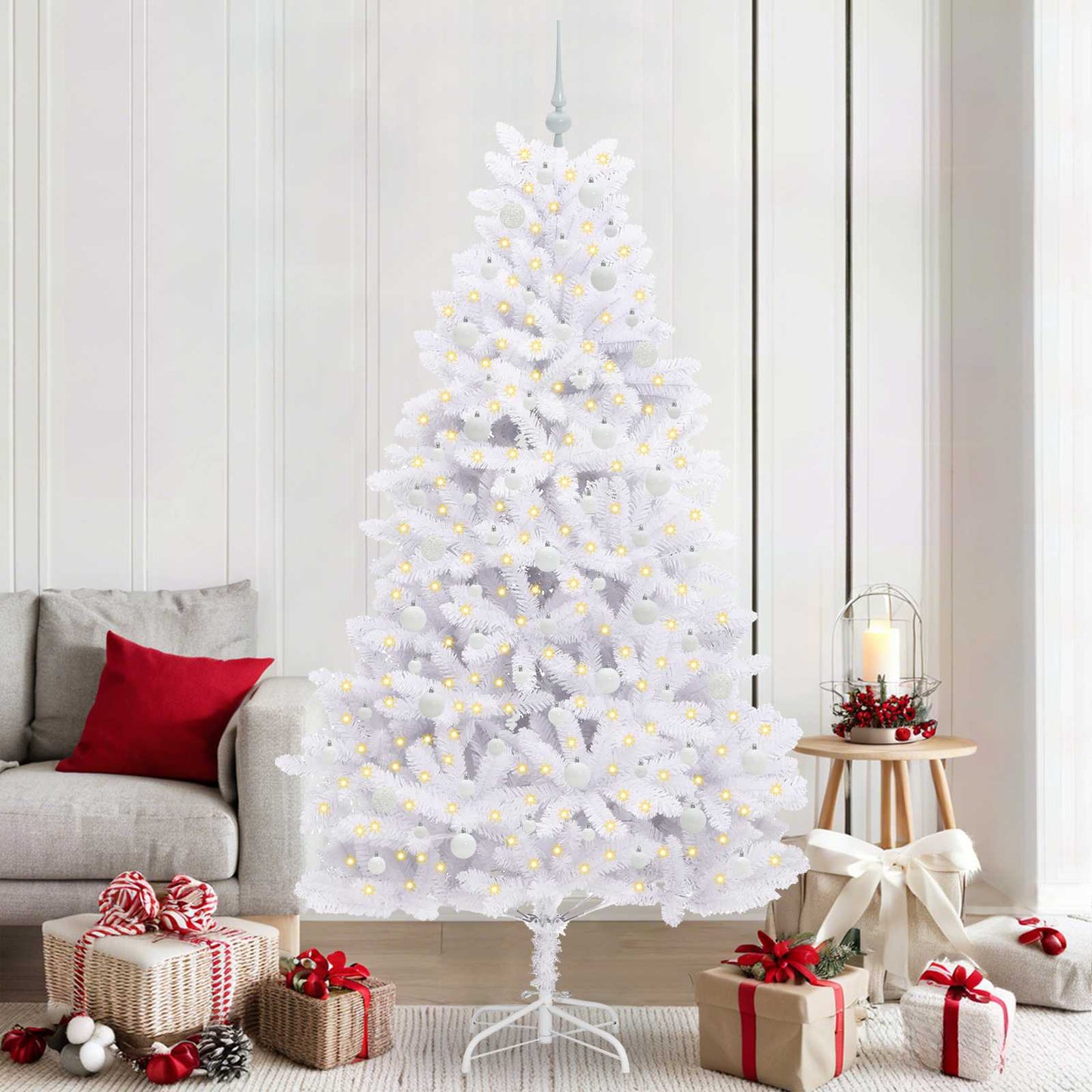 Kunstig sammensatt juletre med 300 LED Hvit 210 cm PVC og stål