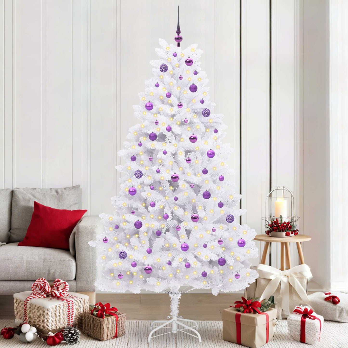 Kunstig sammensatt juletre med 300 LED Hvit 210 cm PVC og stål