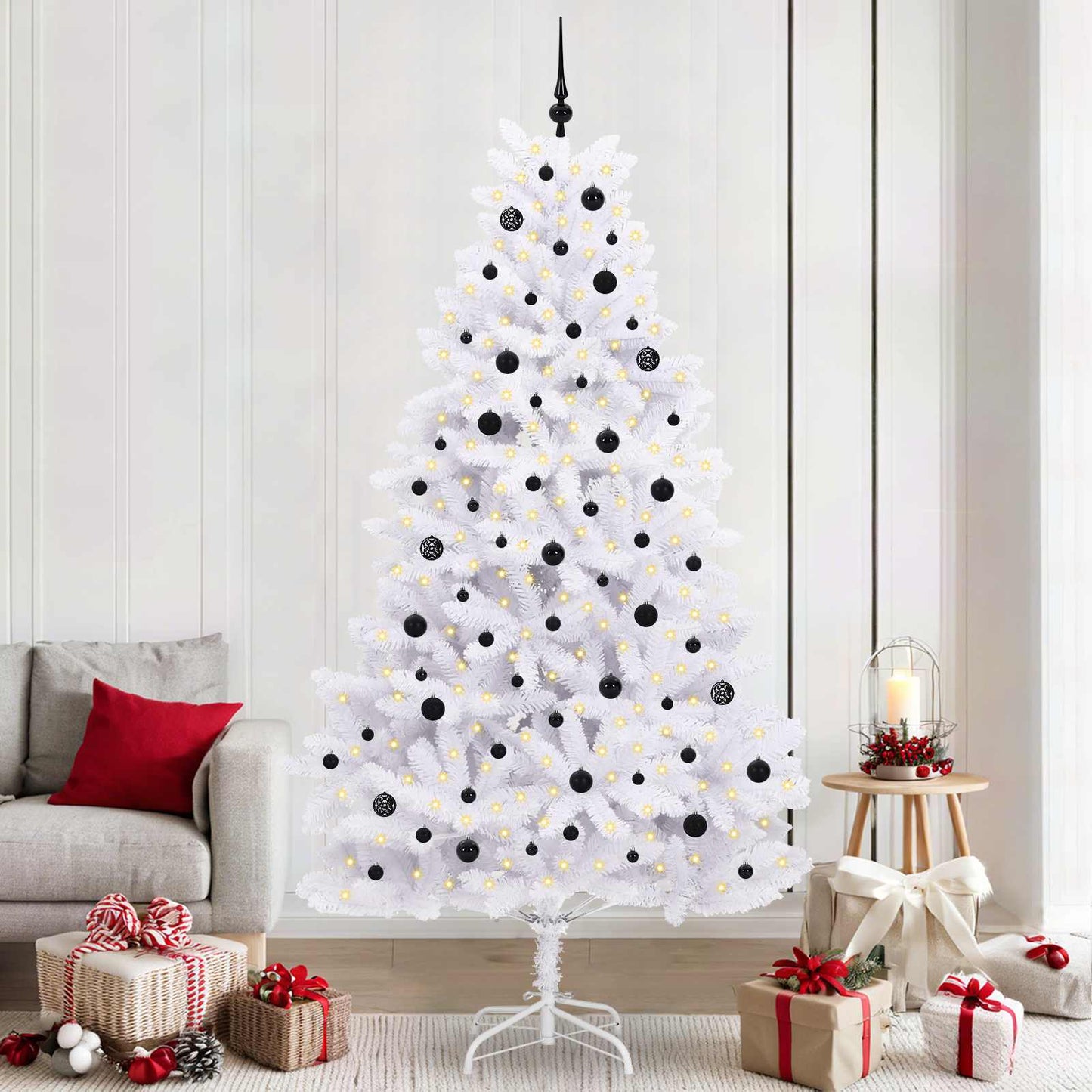Kunstig sammensatt juletre med 300 LED Hvit 240 cm PVC og stål