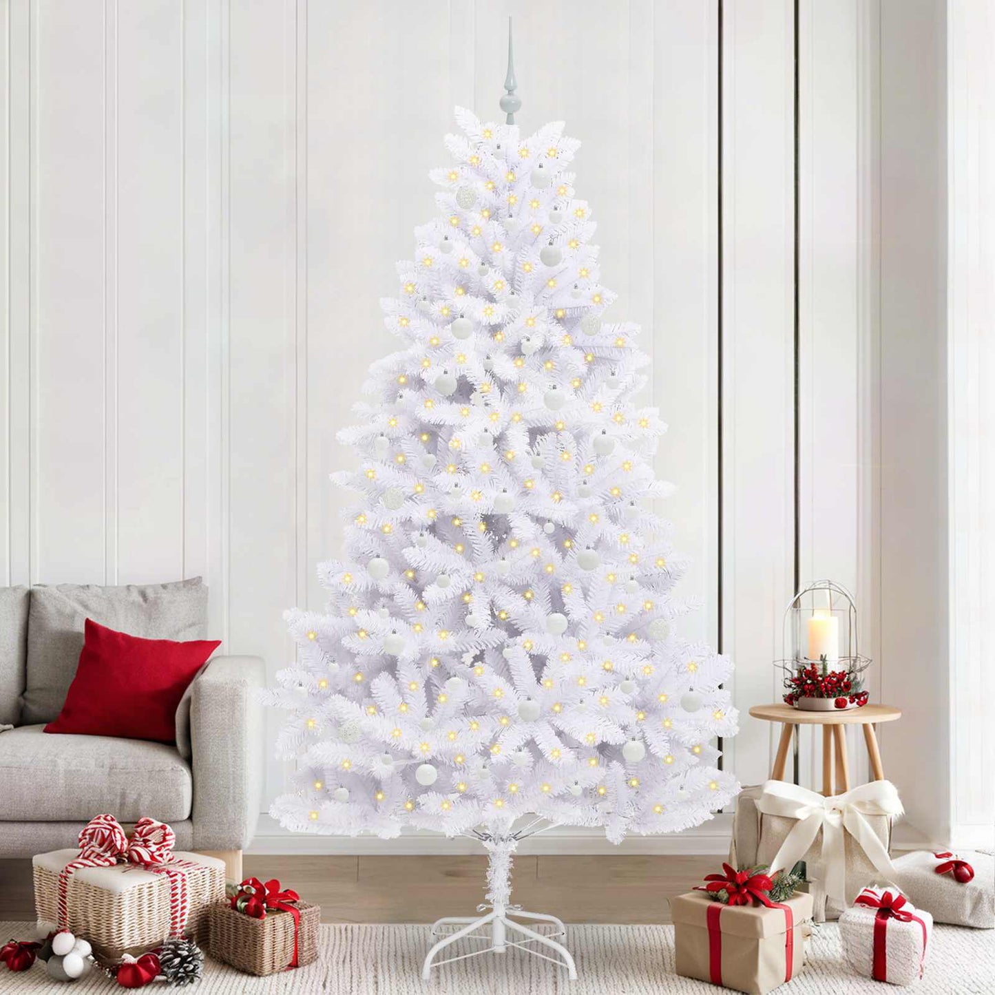 Kunstig sammensatt juletre med 300 LED Hvit 240 cm PVC og stål