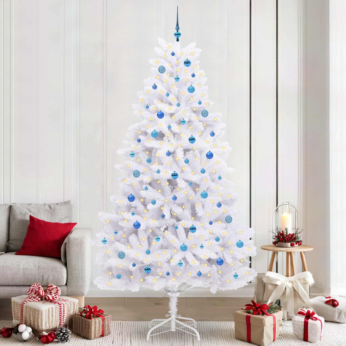 Kunstig sammensatt juletre med 300 LED Hvit 240 cm PVC og stål