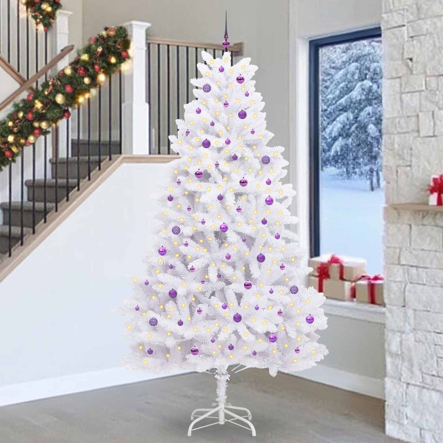 Kunstig sammensatt juletre med 300 LED Hvit 270 cm PVC og stål