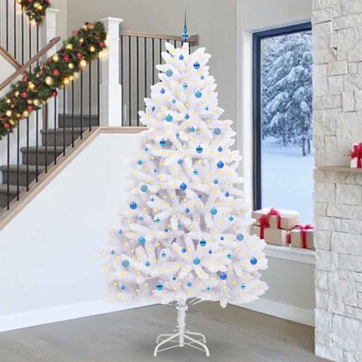 Kunstig sammensatt juletre med 300 LED Hvit 270 cm PVC og stål