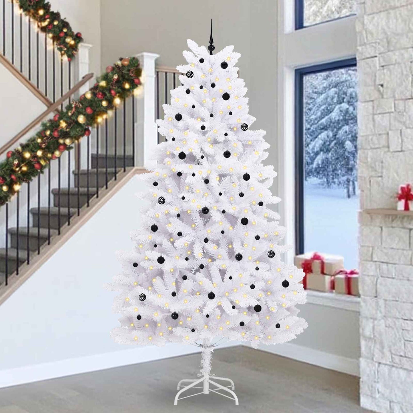 Kunstig sammensatt juletre med 300 LED Hvit 300 cm PVC og stål