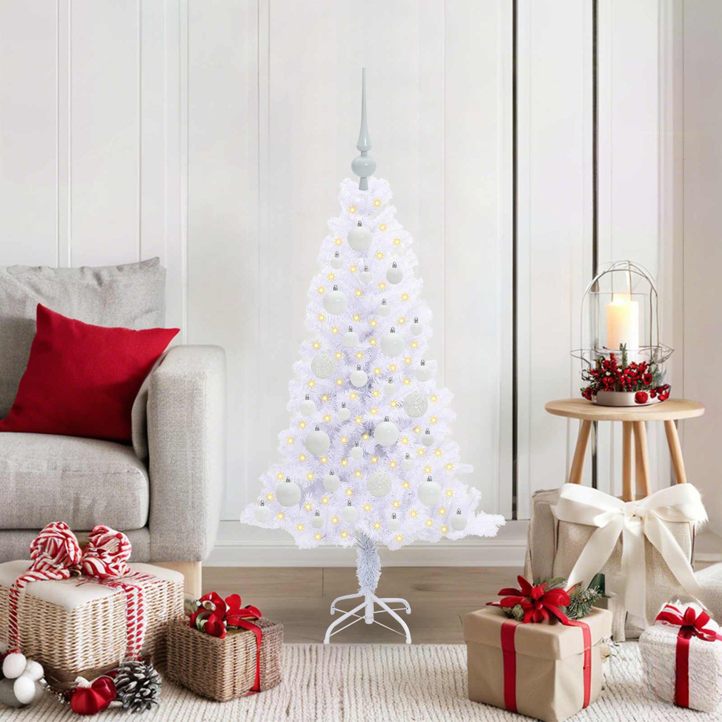 Kunstig juletre med 150 LED med stativ Hvit 120 cm PVC og Stål