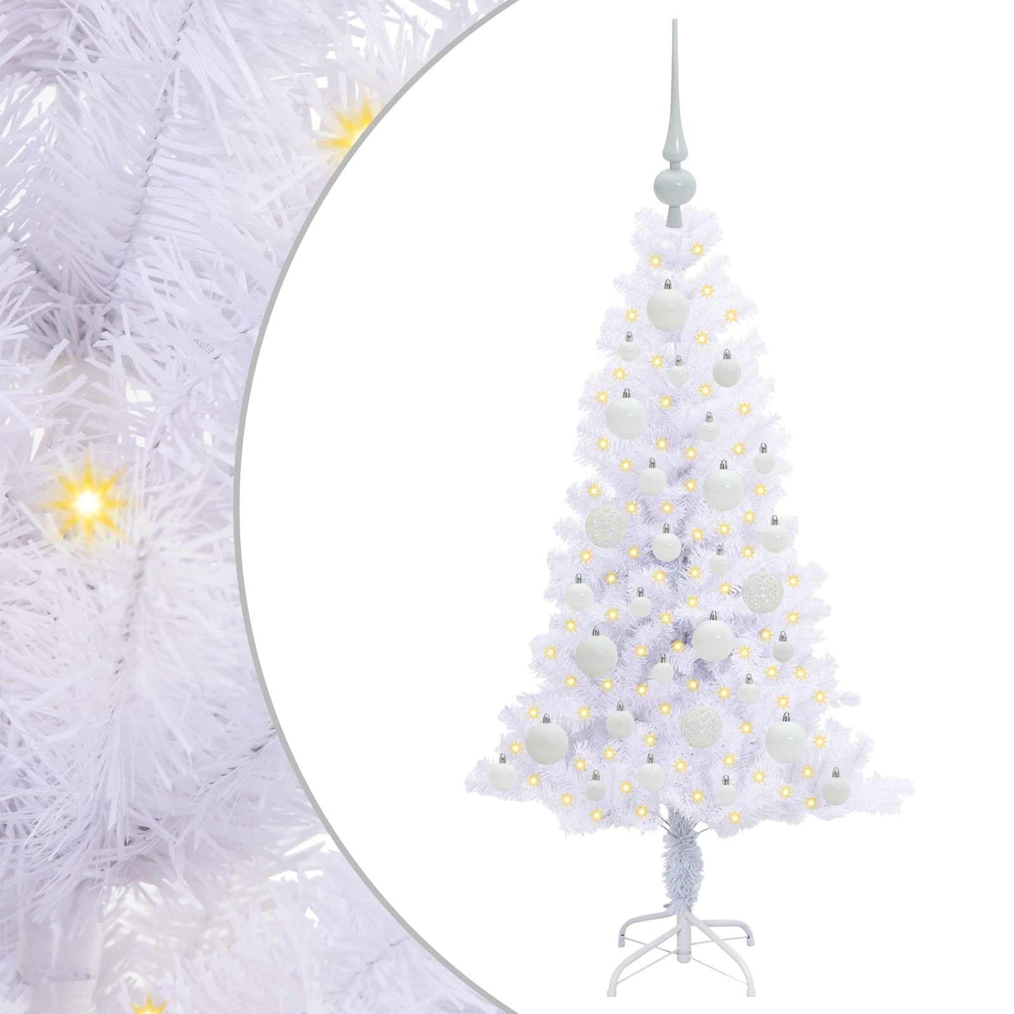 Kunstig juletre med 150 LED med stativ Hvit 120 cm PVC og Stål