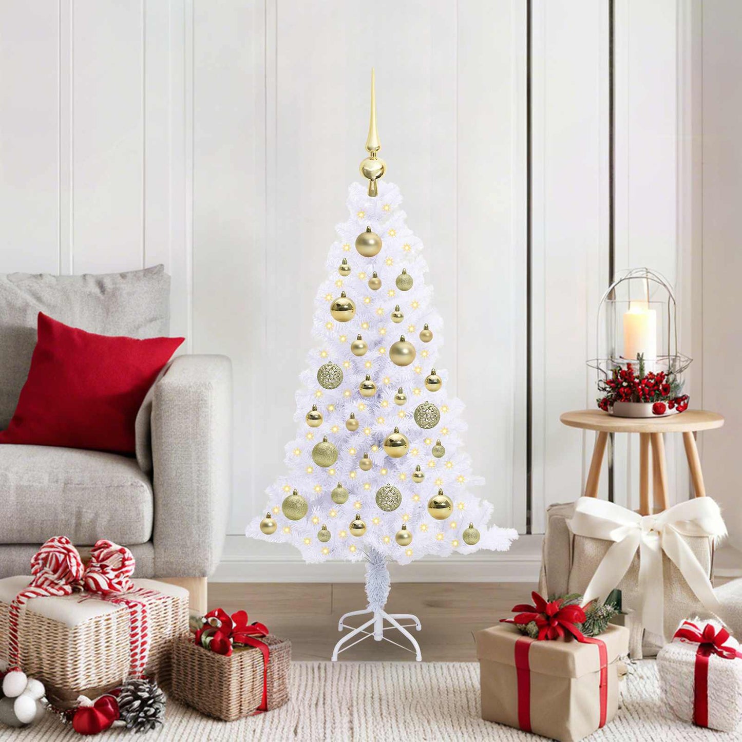 Kunstig juletre med 150 LED med stativ Hvit 120 cm PVC og Stål