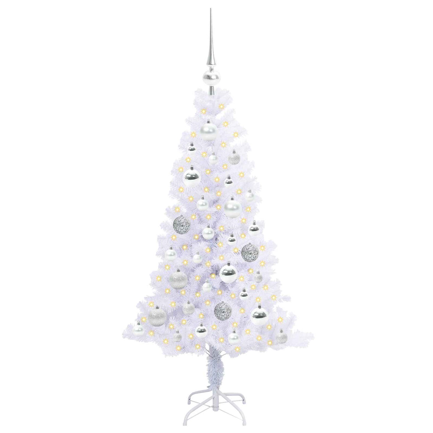 Kunstig juletre med 150 LED med stativ Hvit 120 cm PVC og Stål