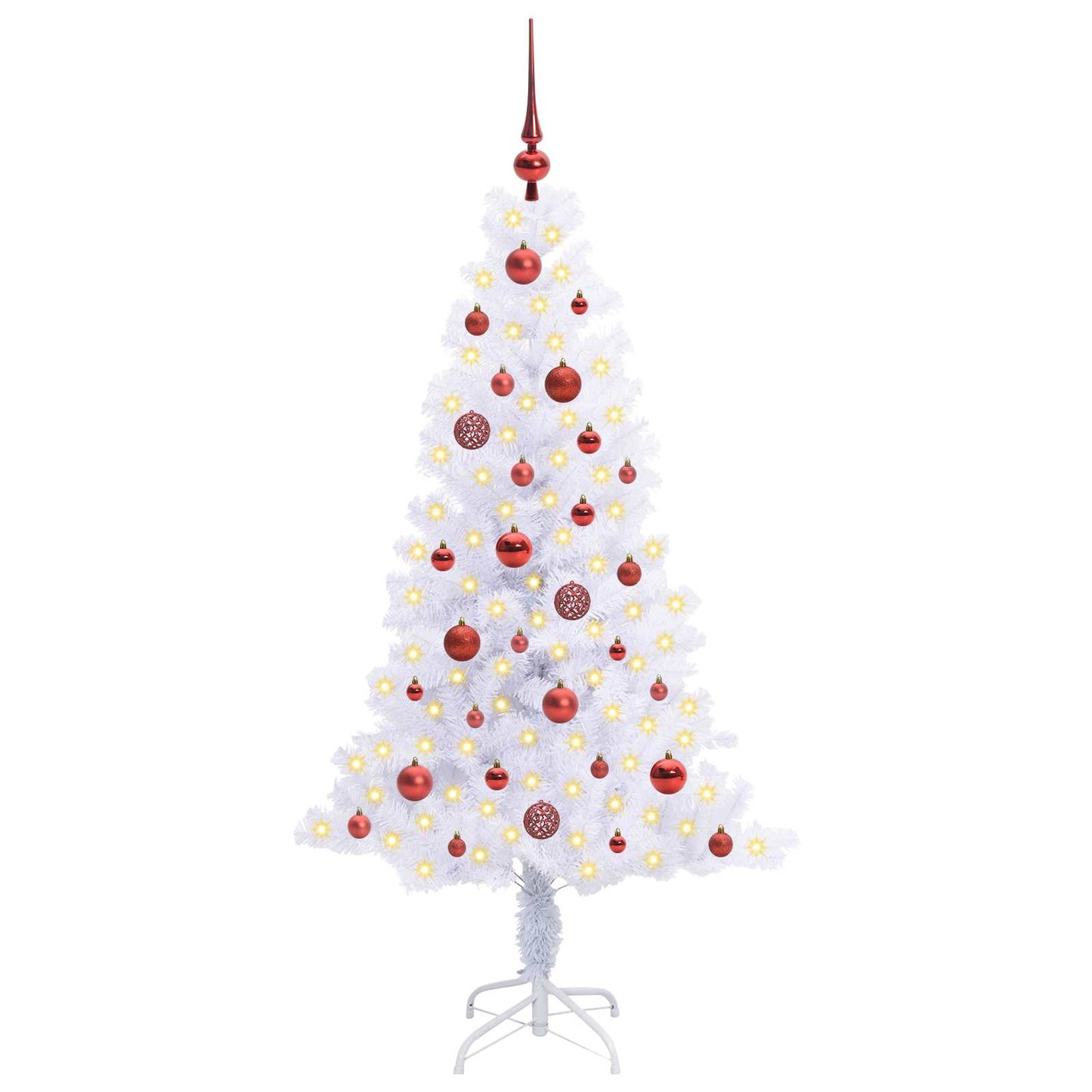 Kunstig juletre med 150 LED med stativ Hvit 150 cm PVC og Stål