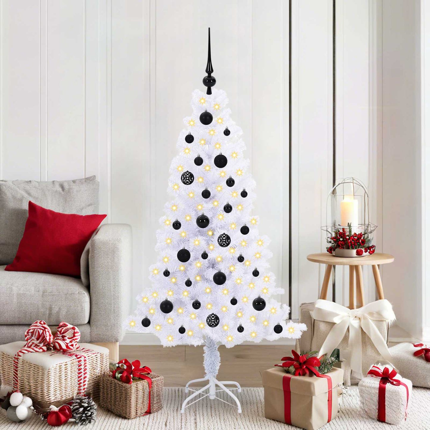 Kunstig juletre med 150 LED med stativ Hvit 150 cm PVC og Stål