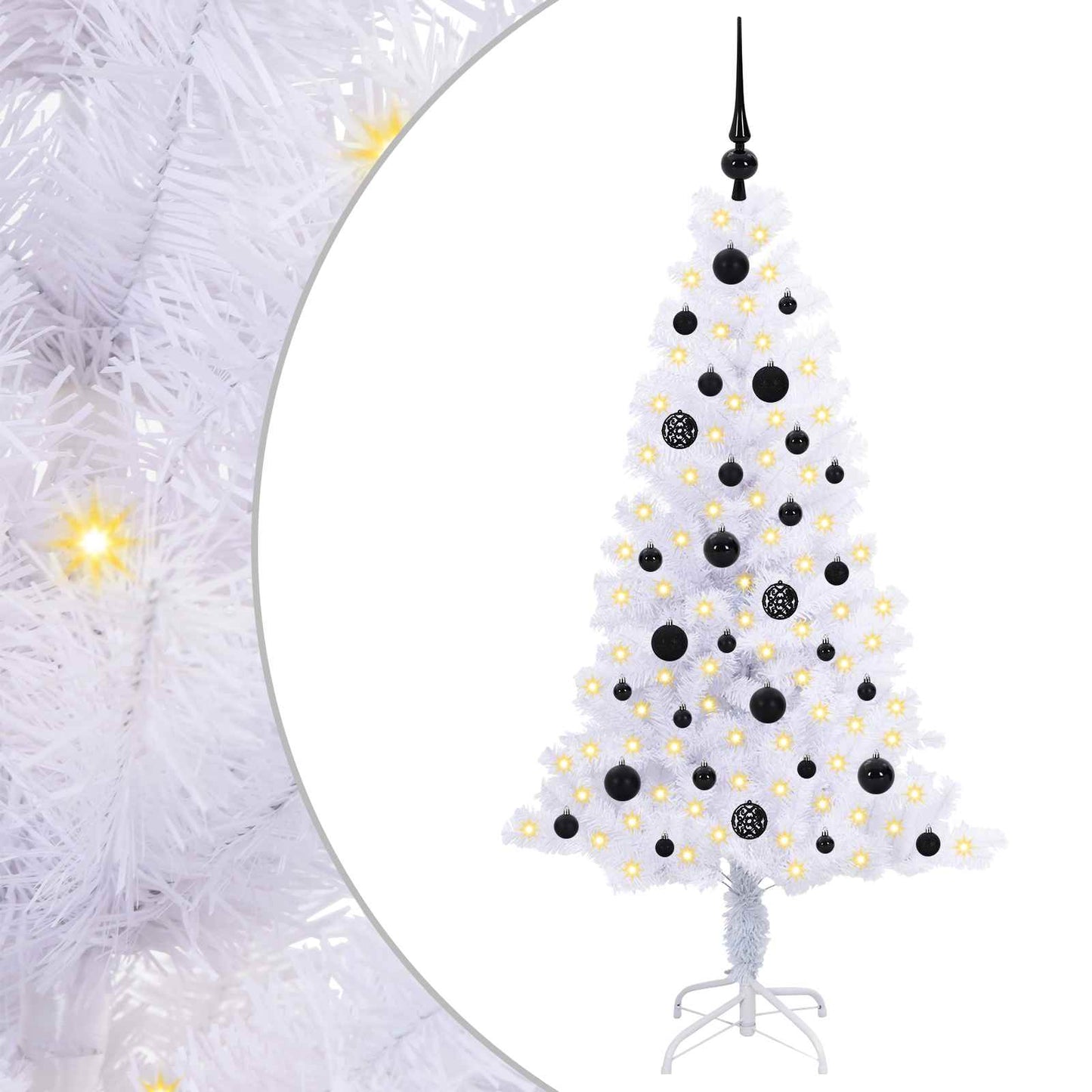 Kunstig juletre med 150 LED med stativ Hvit 150 cm PVC og Stål