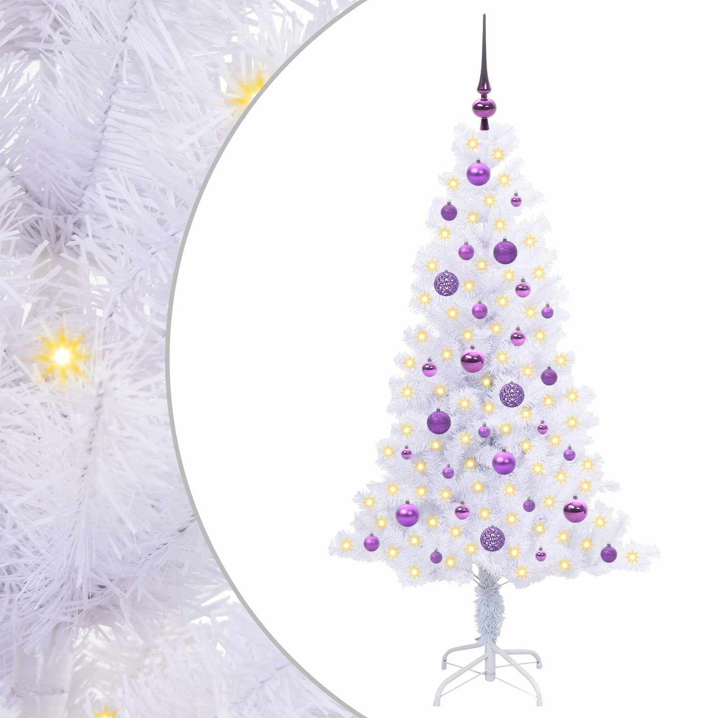 Kunstig juletre med 150 LED med stativ Hvit 150 cm PVC og Stål