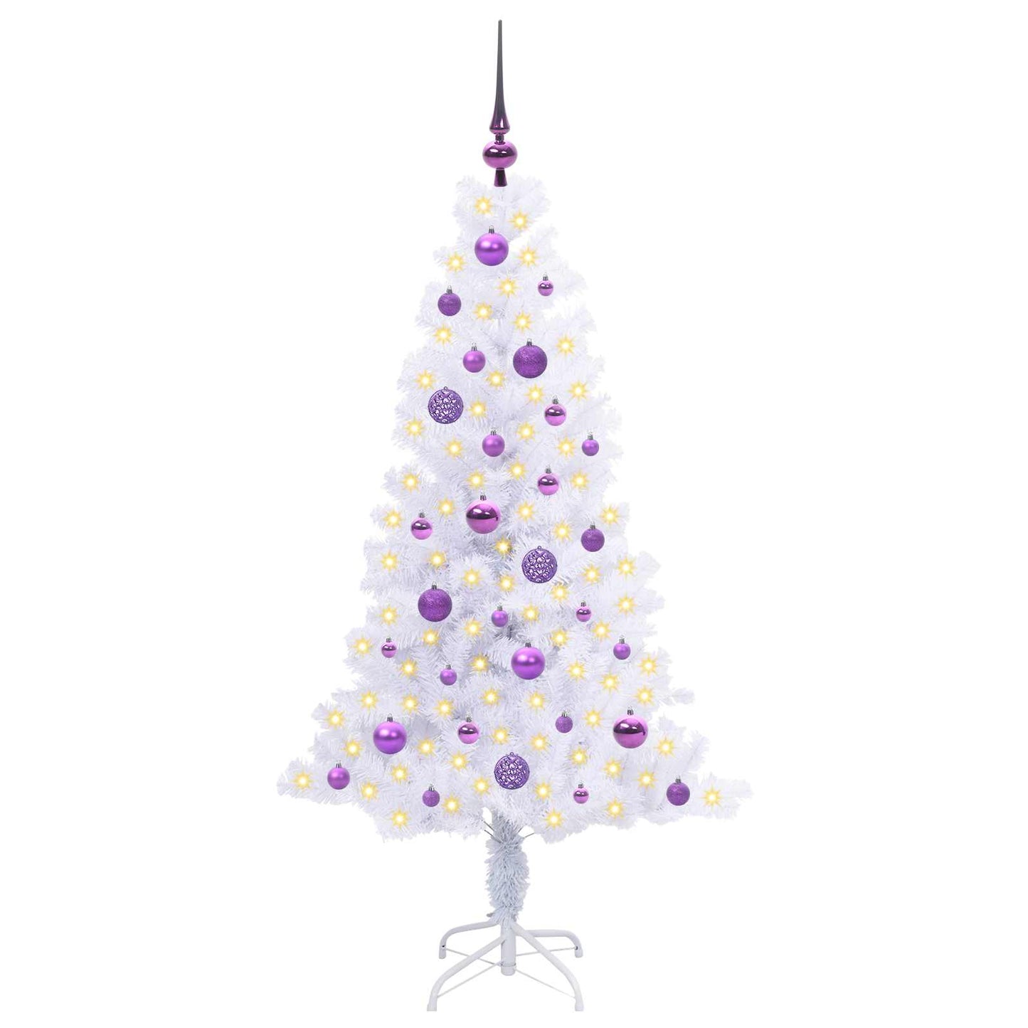 Kunstig juletre med 150 LED med stativ Hvit 150 cm PVC og Stål