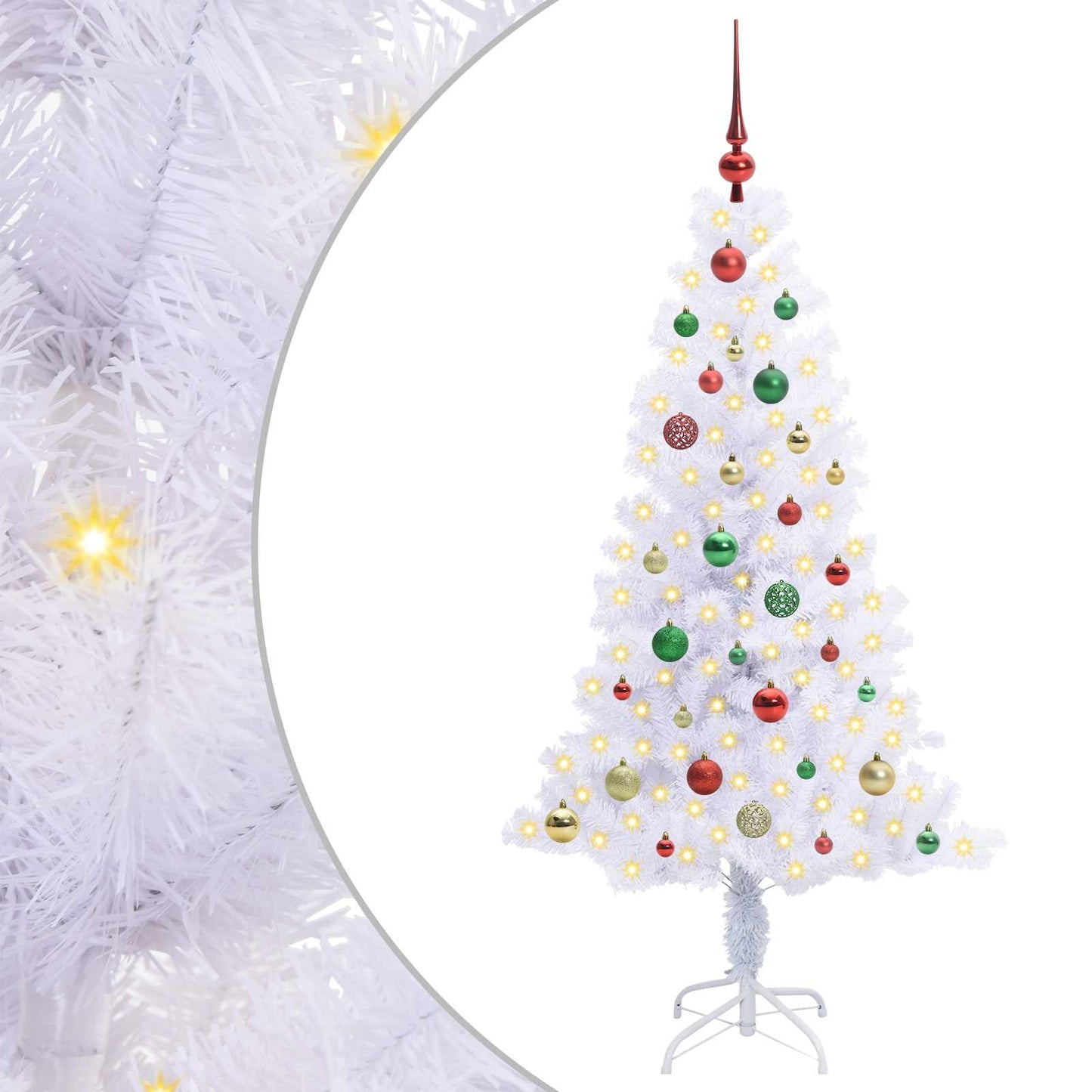Kunstig juletre med 150 LED med stativ Hvit 150 cm PVC og Stål