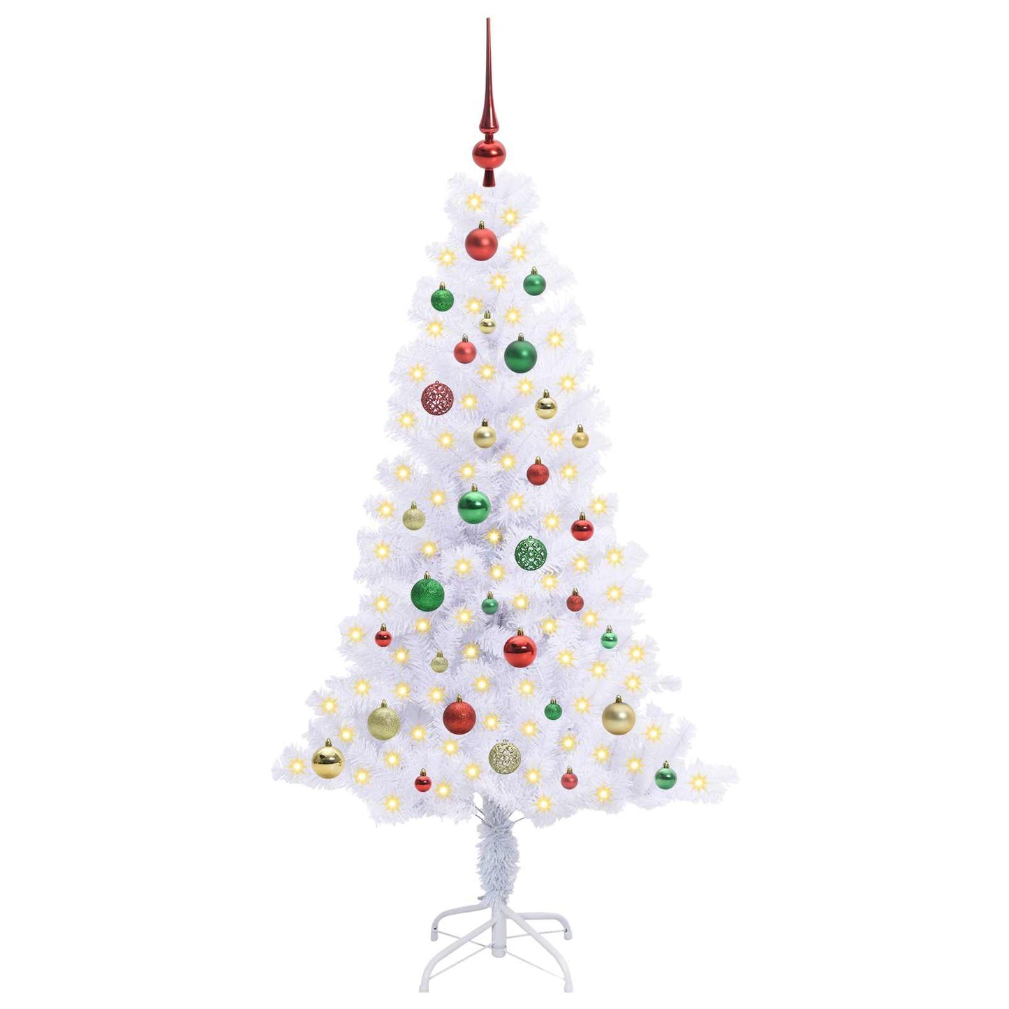 Kunstig juletre med 150 LED med stativ Hvit 150 cm PVC og Stål