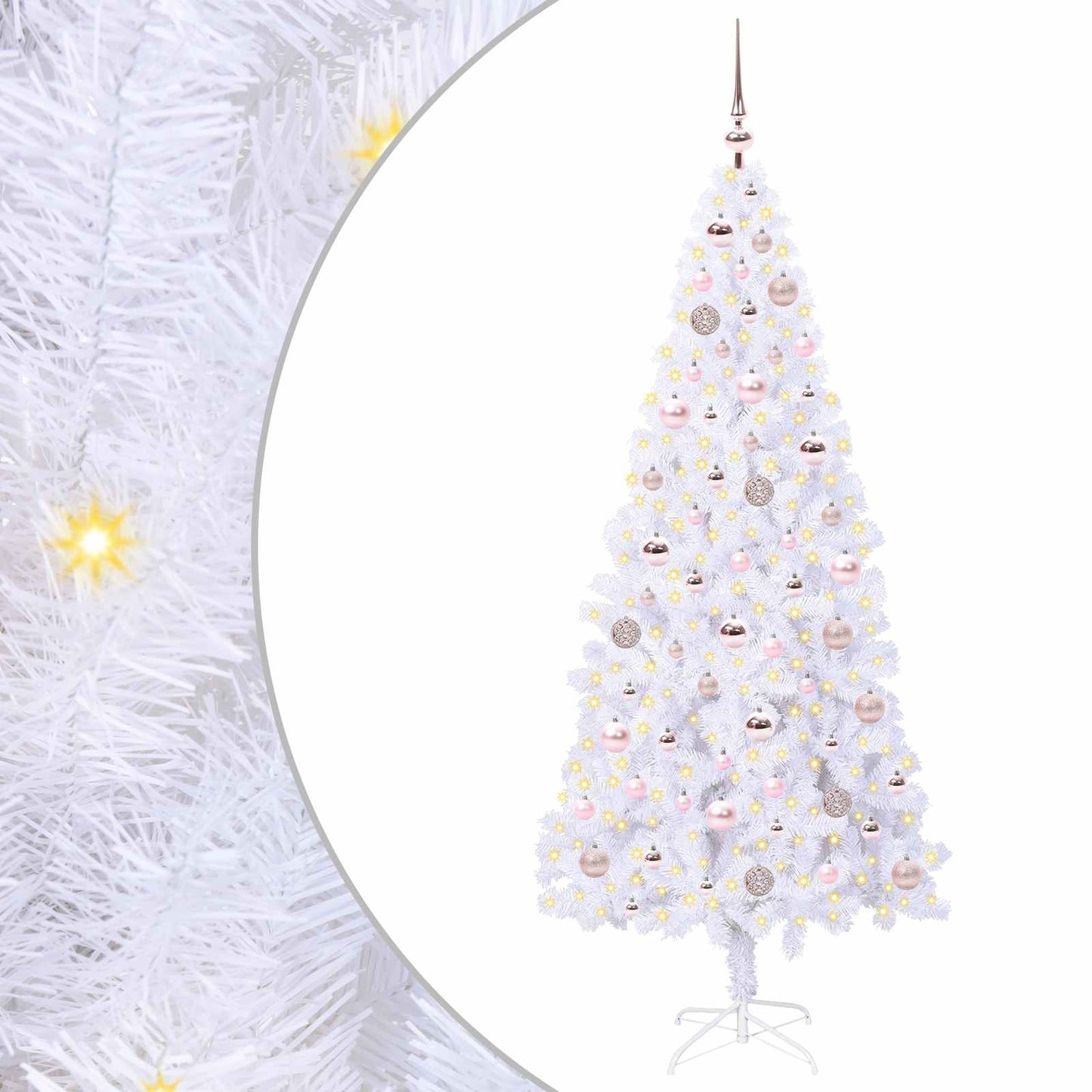 Kunstig juletre med 300 LED med stativ Hvit 180 cm PVC og stål