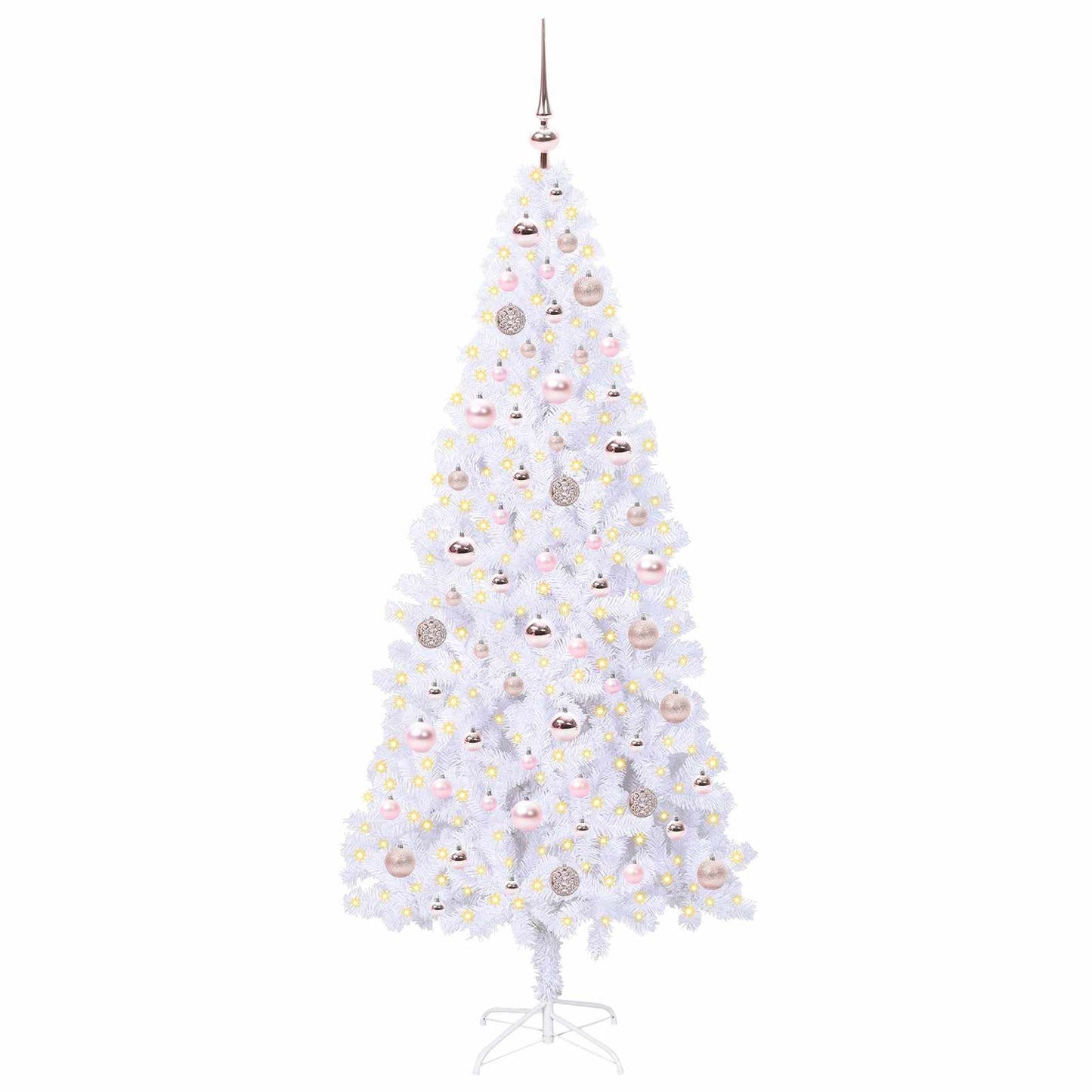 Kunstig juletre med 300 LED med stativ Hvit 180 cm PVC og stål