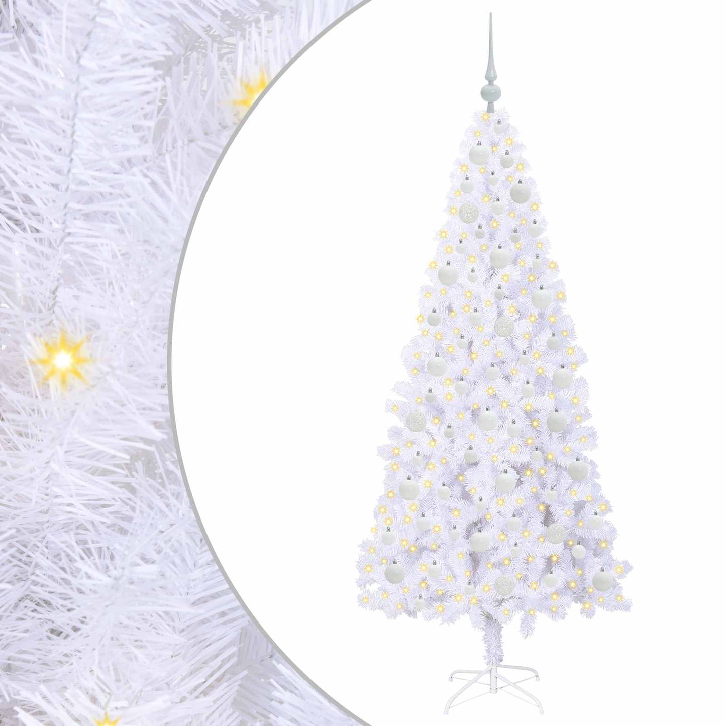 Kunstig juletre med 300 LED med stativ Hvit 180 cm PVC og stål