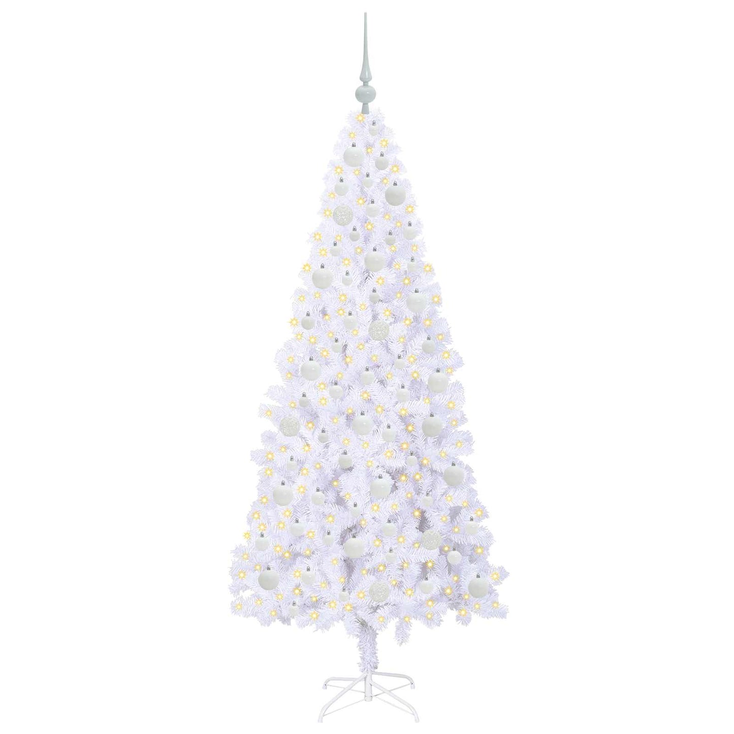 Kunstig juletre med 300 LED med stativ Hvit 180 cm PVC og stål