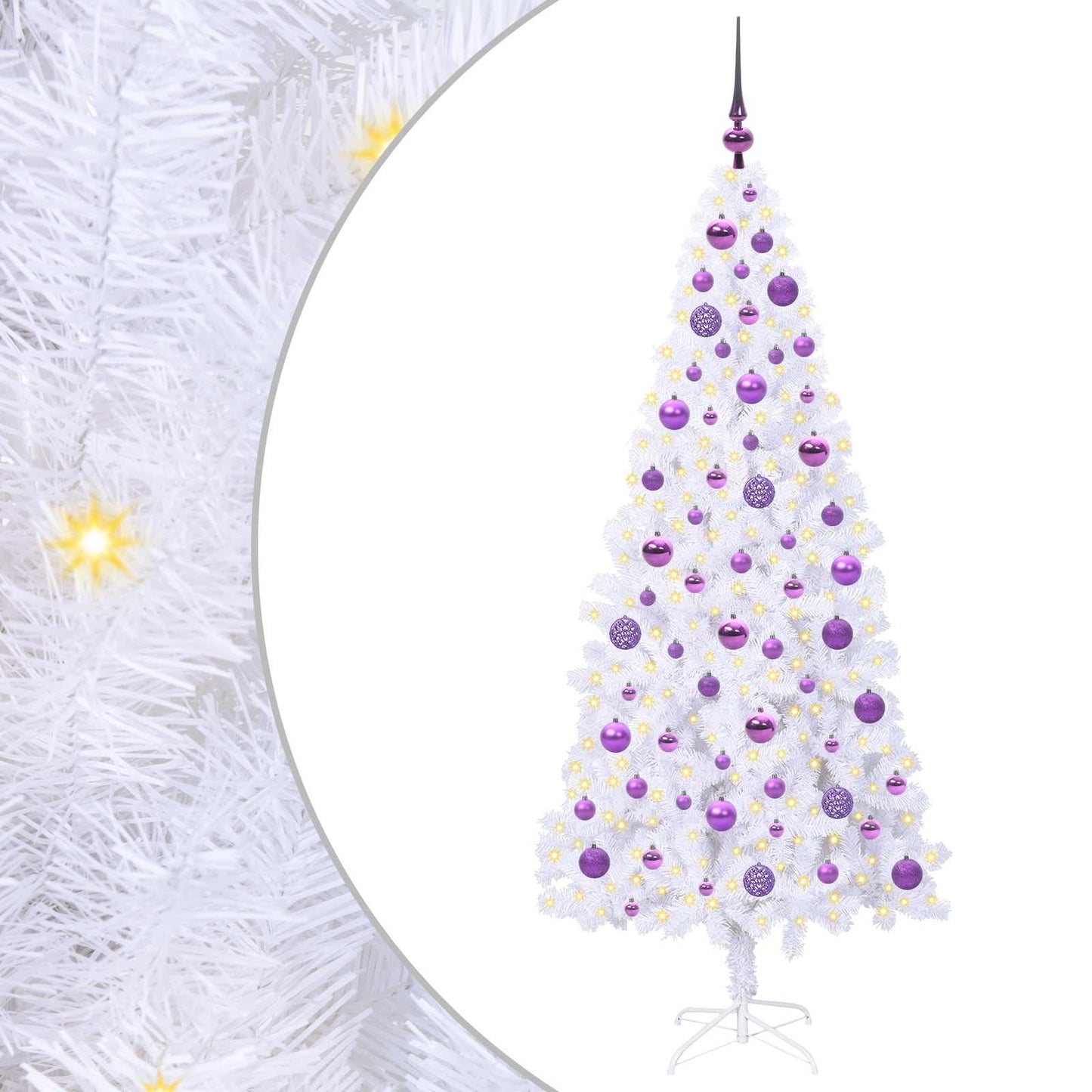 Kunstig juletre med 300 LED med stativ Hvit 180 cm PVC og stål