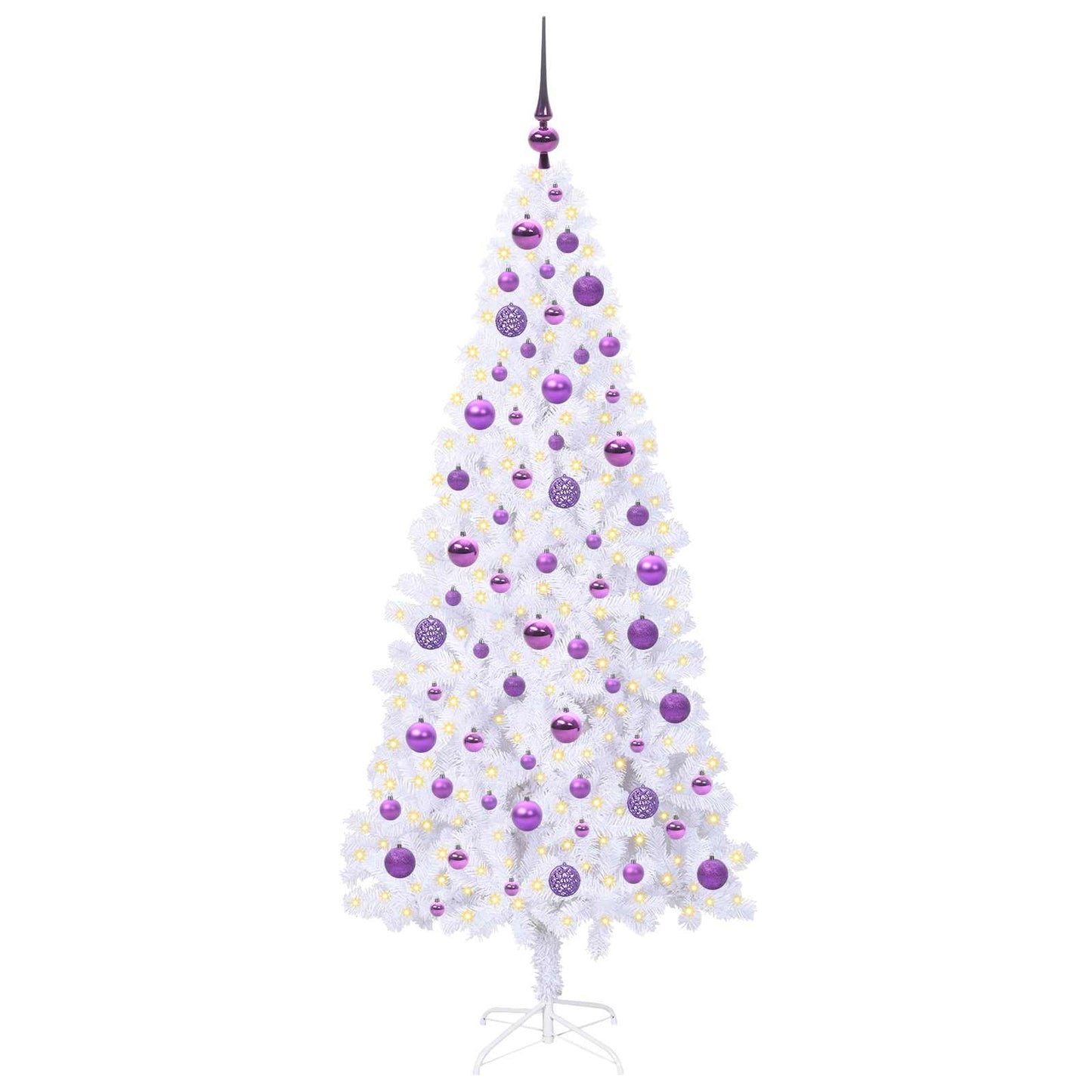 Kunstig juletre med 300 LED med stativ Hvit 180 cm PVC og stål