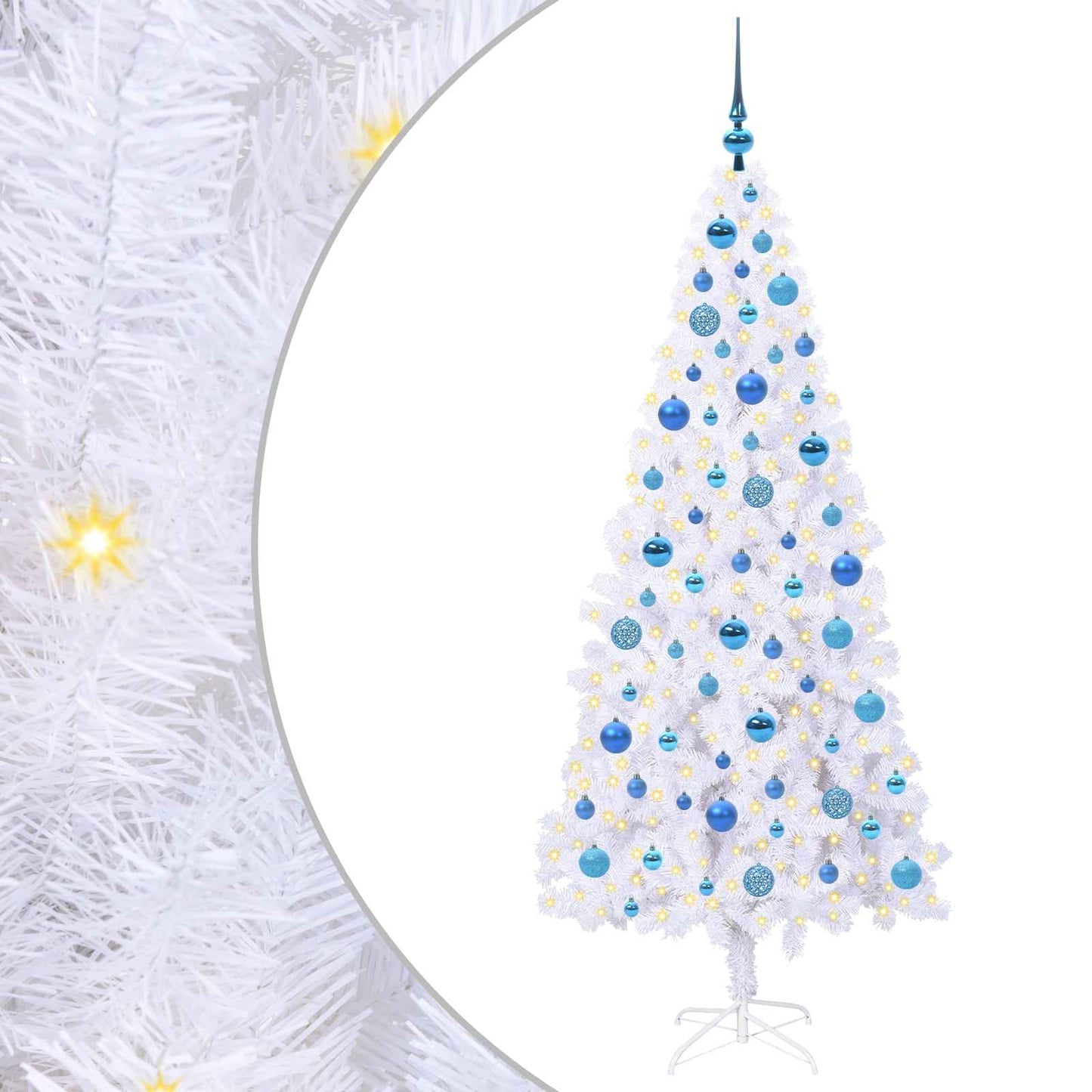 Kunstig juletre med 300 LED med stativ Hvit 180 cm PVC og stål