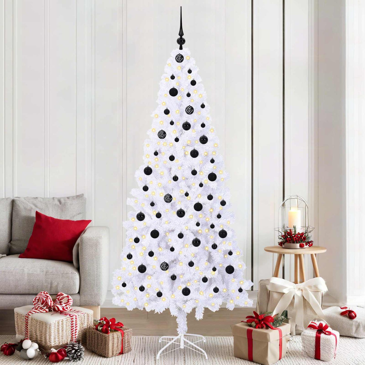 Kunstig juletre med 300 LED med stativ Hvit 210 cm PVC og stål