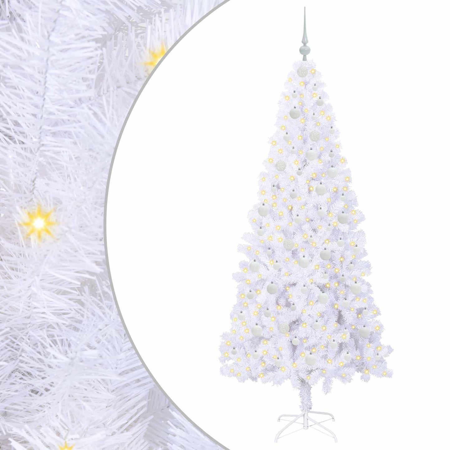Kunstig juletre med 300 LED med stativ Hvit 210 cm PVC og stål