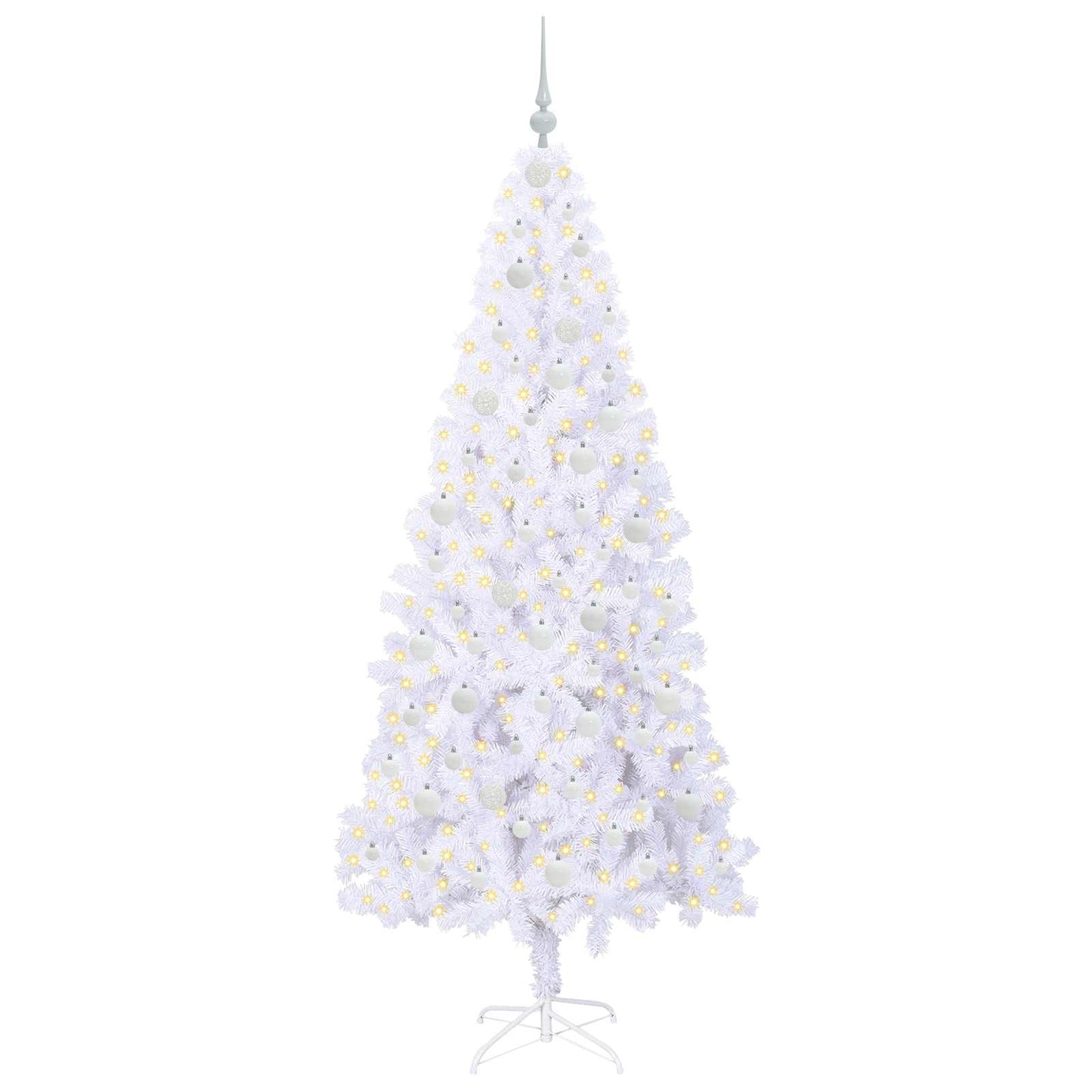 Kunstig juletre med 300 LED med stativ Hvit 210 cm PVC og stål