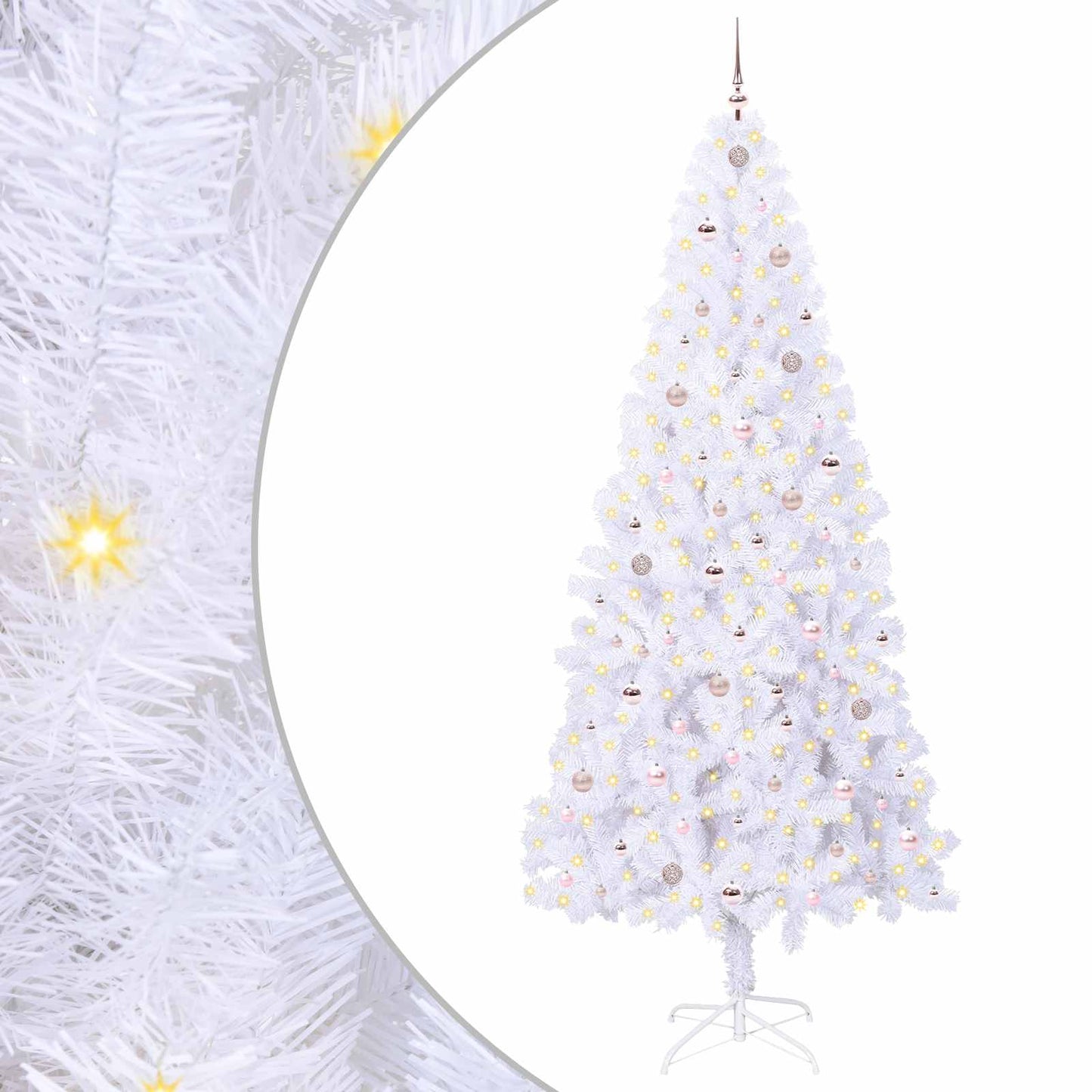 Kunstig juletre med 300 LED med stativ Hvit 240 cm PVC og stål