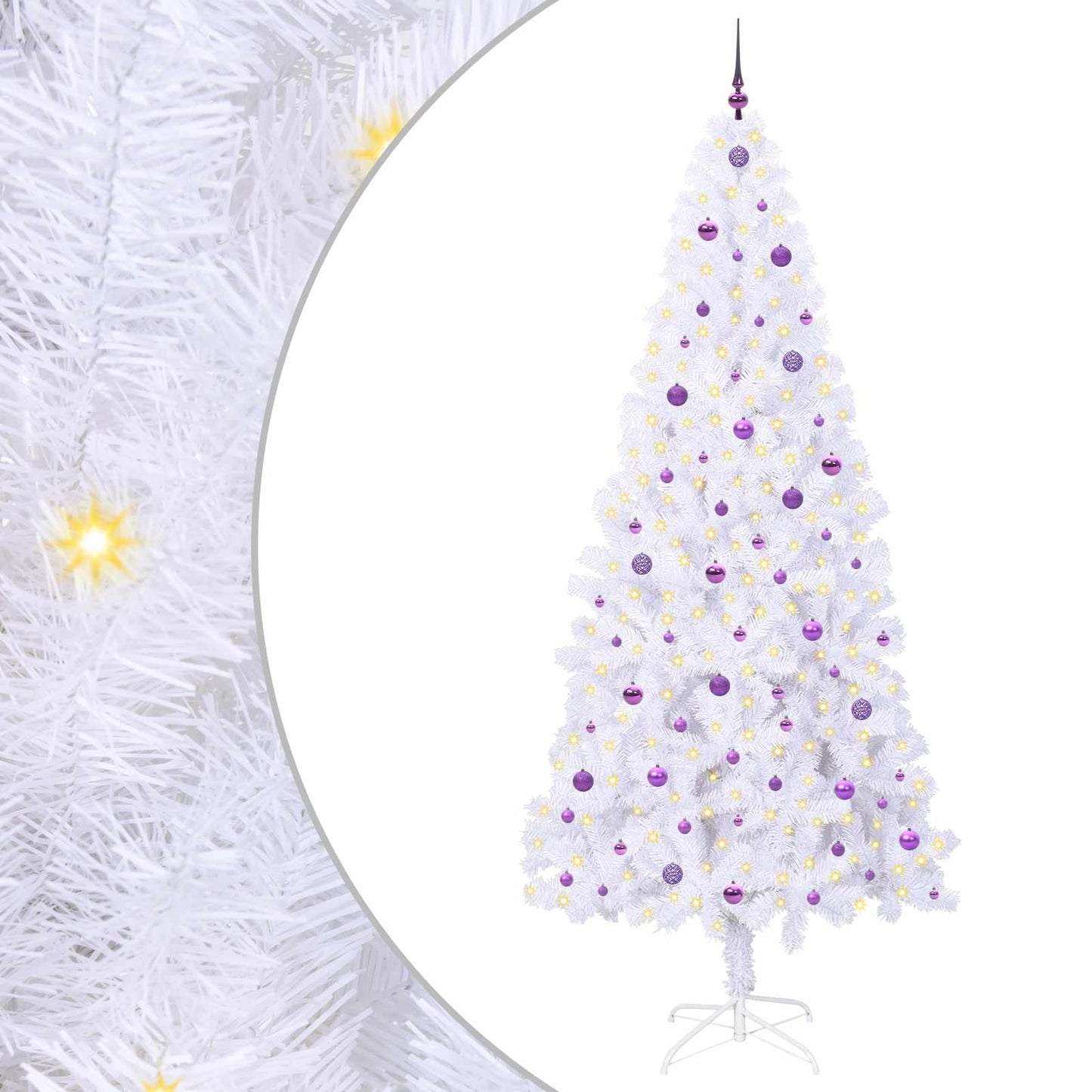 Kunstig juletre med 300 LED med stativ Hvit 240 cm PVC og stål
