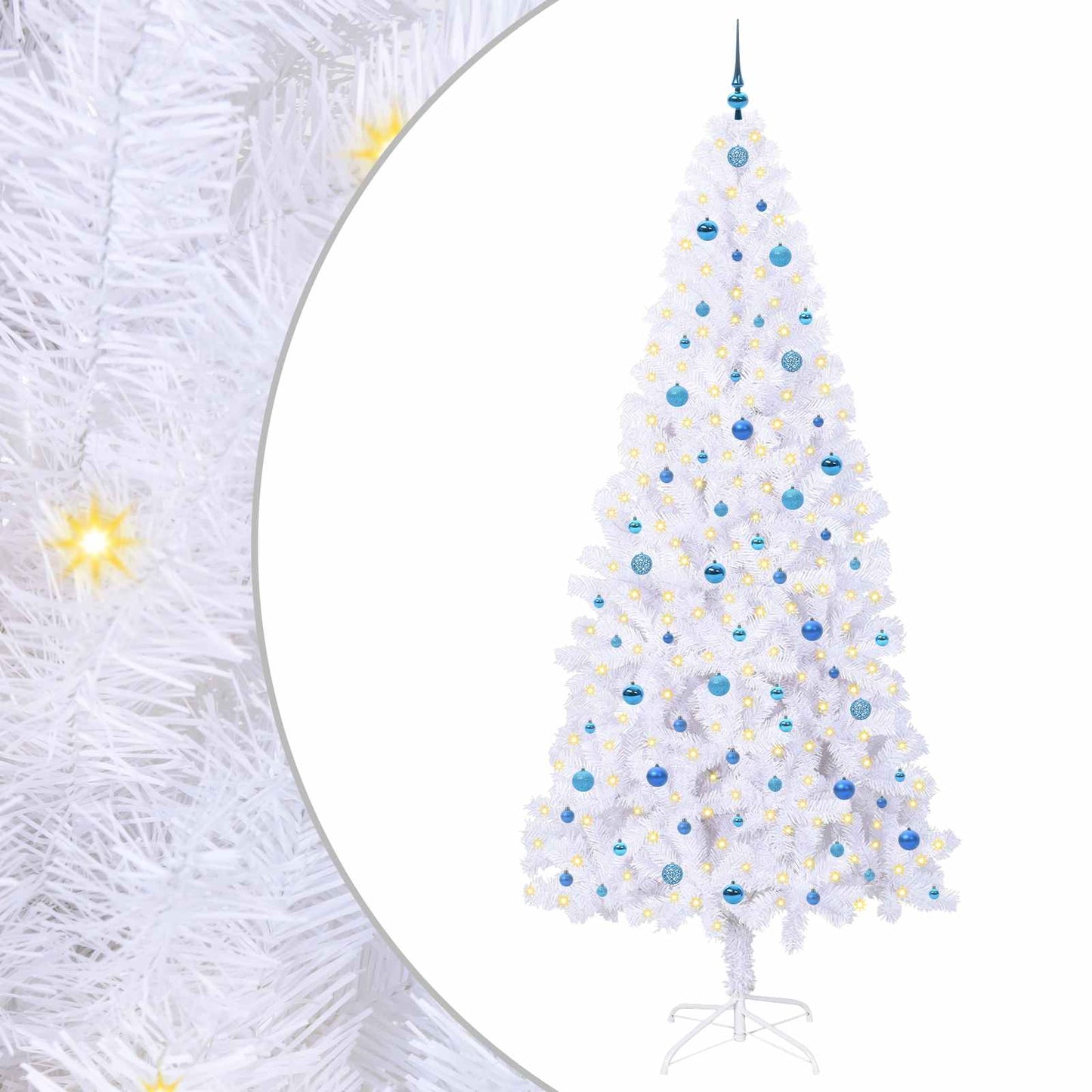 Kunstig juletre med 300 LED med stativ Hvit 240 cm PVC og stål