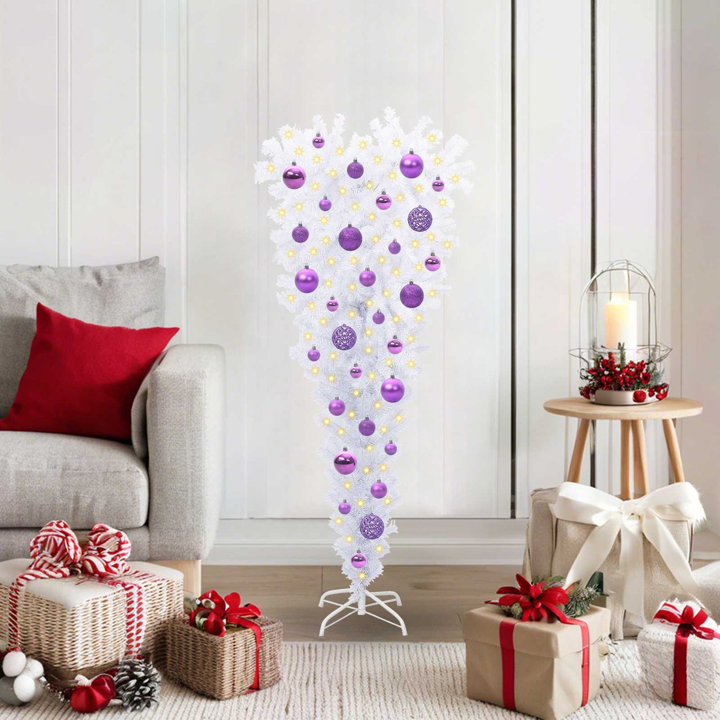 Kunstig juletre med 150 LED med stativ Hvit 120 cm PVC og Stål
