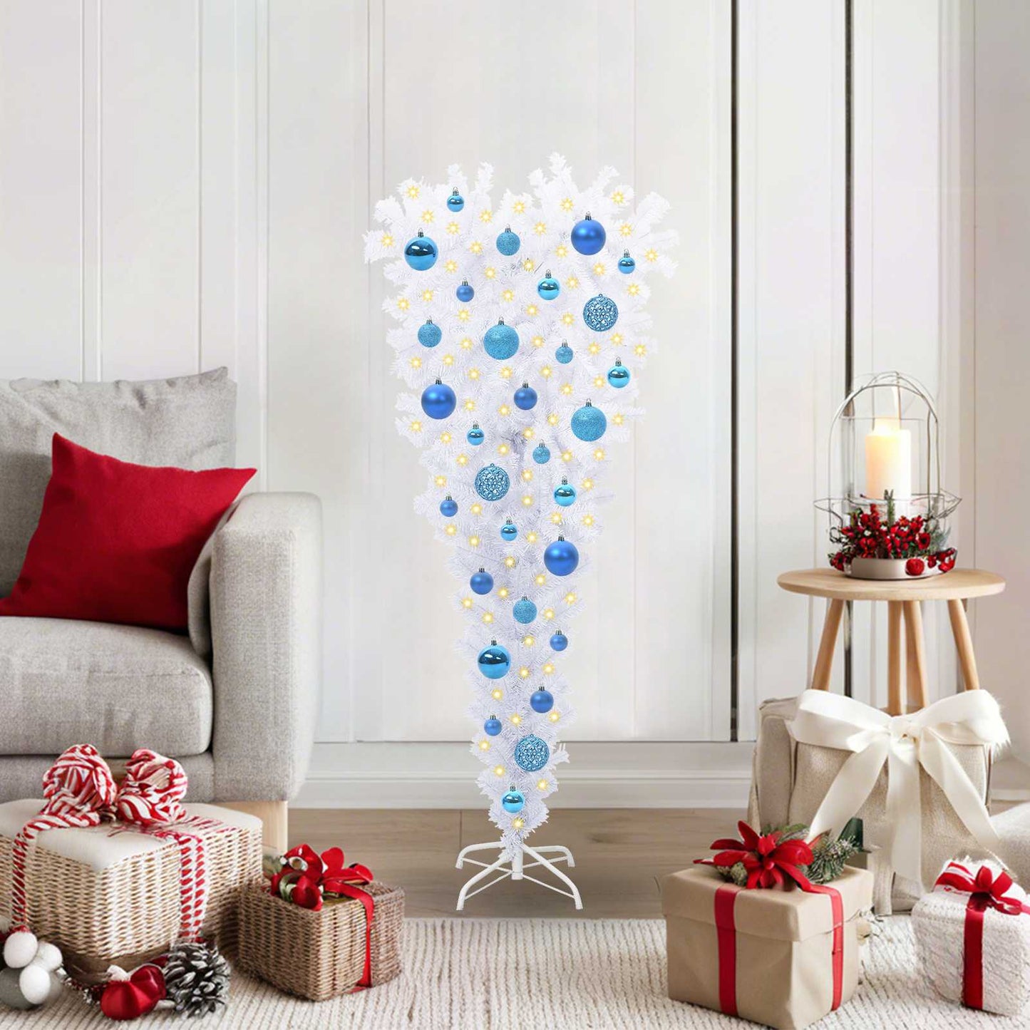 Kunstig juletre med 150 LED med stativ Hvit 120 cm PVC og Stål