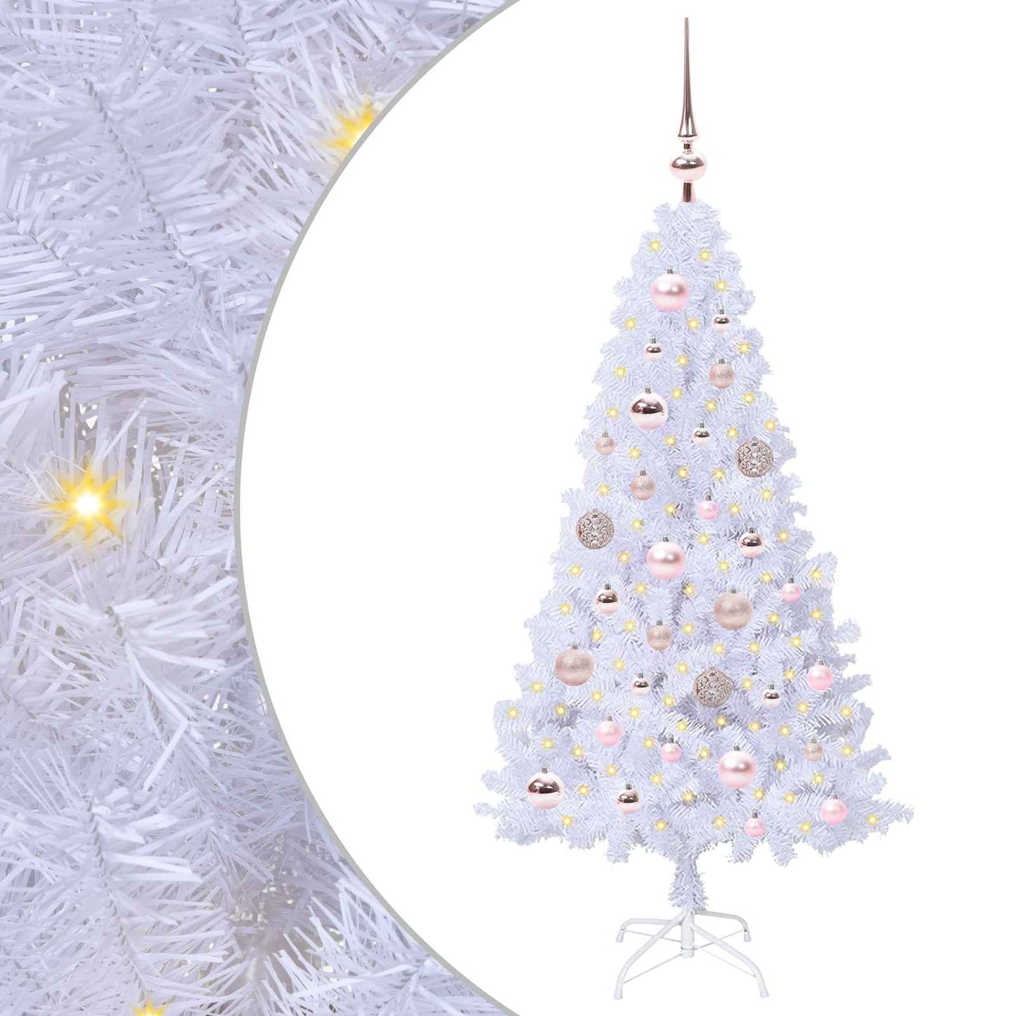 Kunstig juletre med 150 LED med stativ Hvit 120 cm PVC og stål