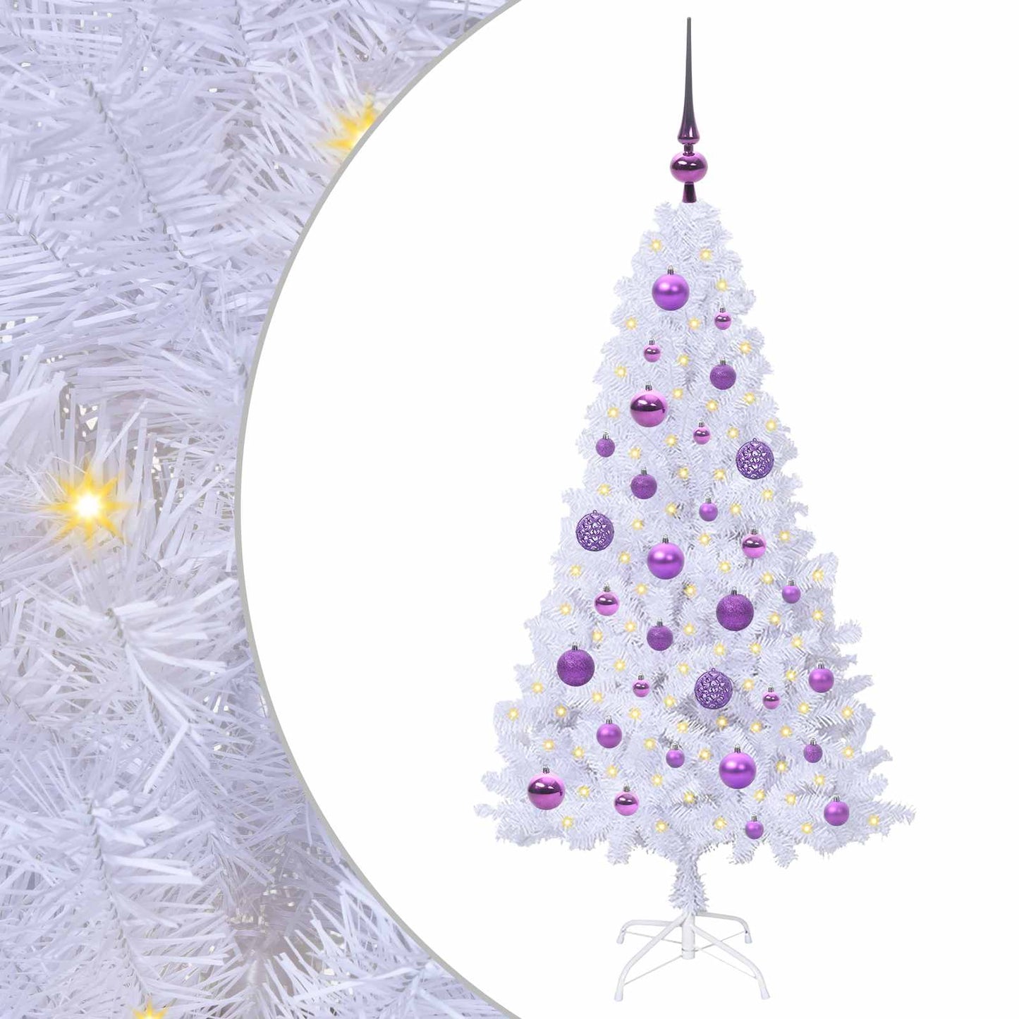 Kunstig juletre med 150 LED med stativ Hvit 120 cm PVC og stål
