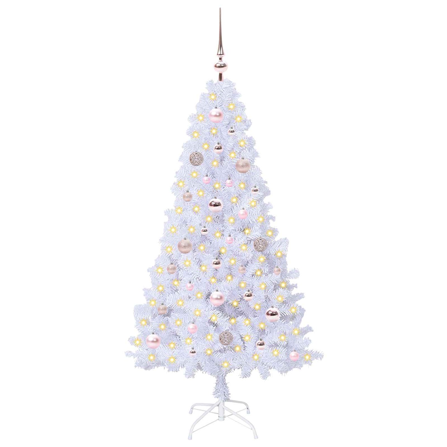 Kunstig juletre med 150 LED med stativ Hvit 150 cm PVC og stål