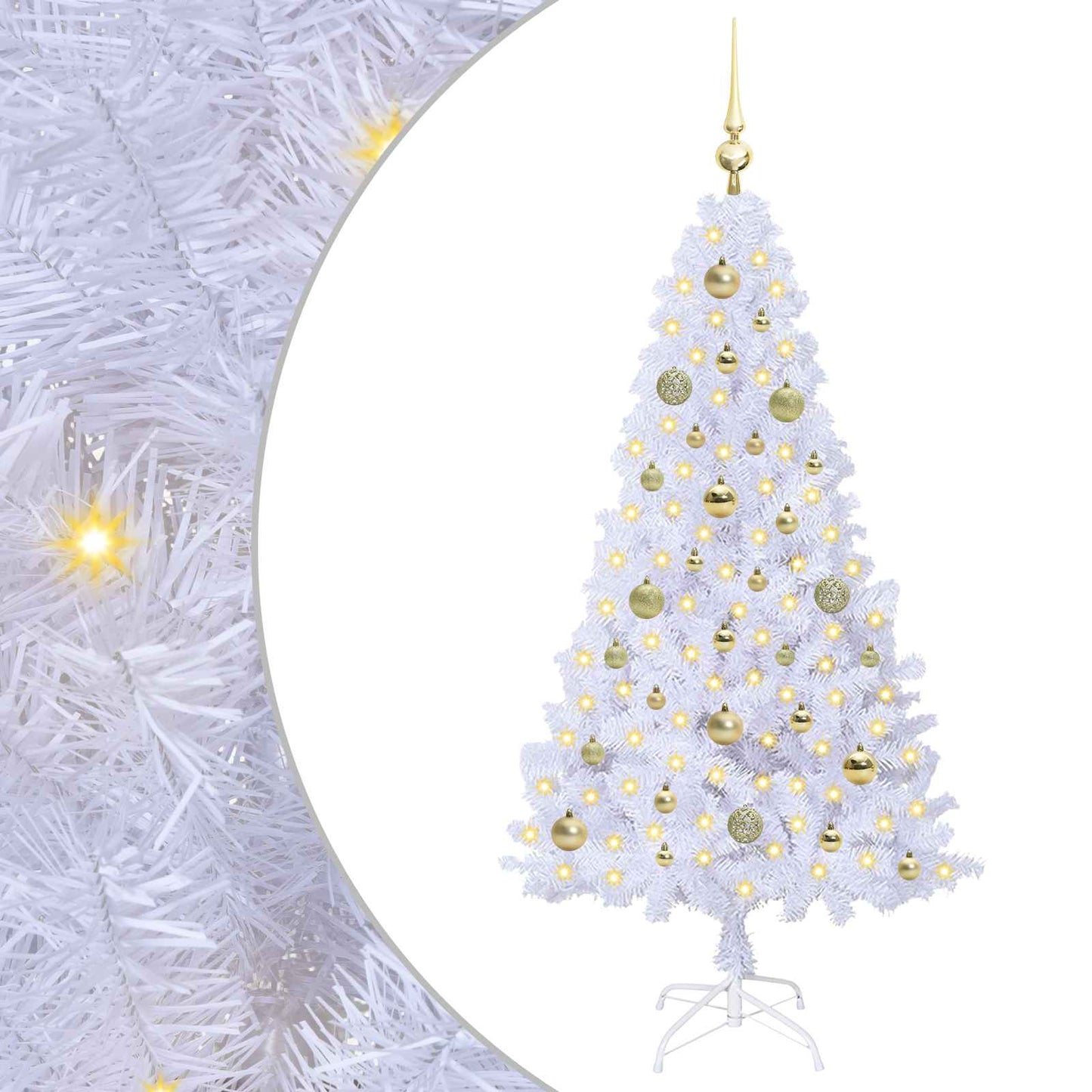 Kunstig juletre med 150 LED med stativ Hvit 150 cm PVC og stål