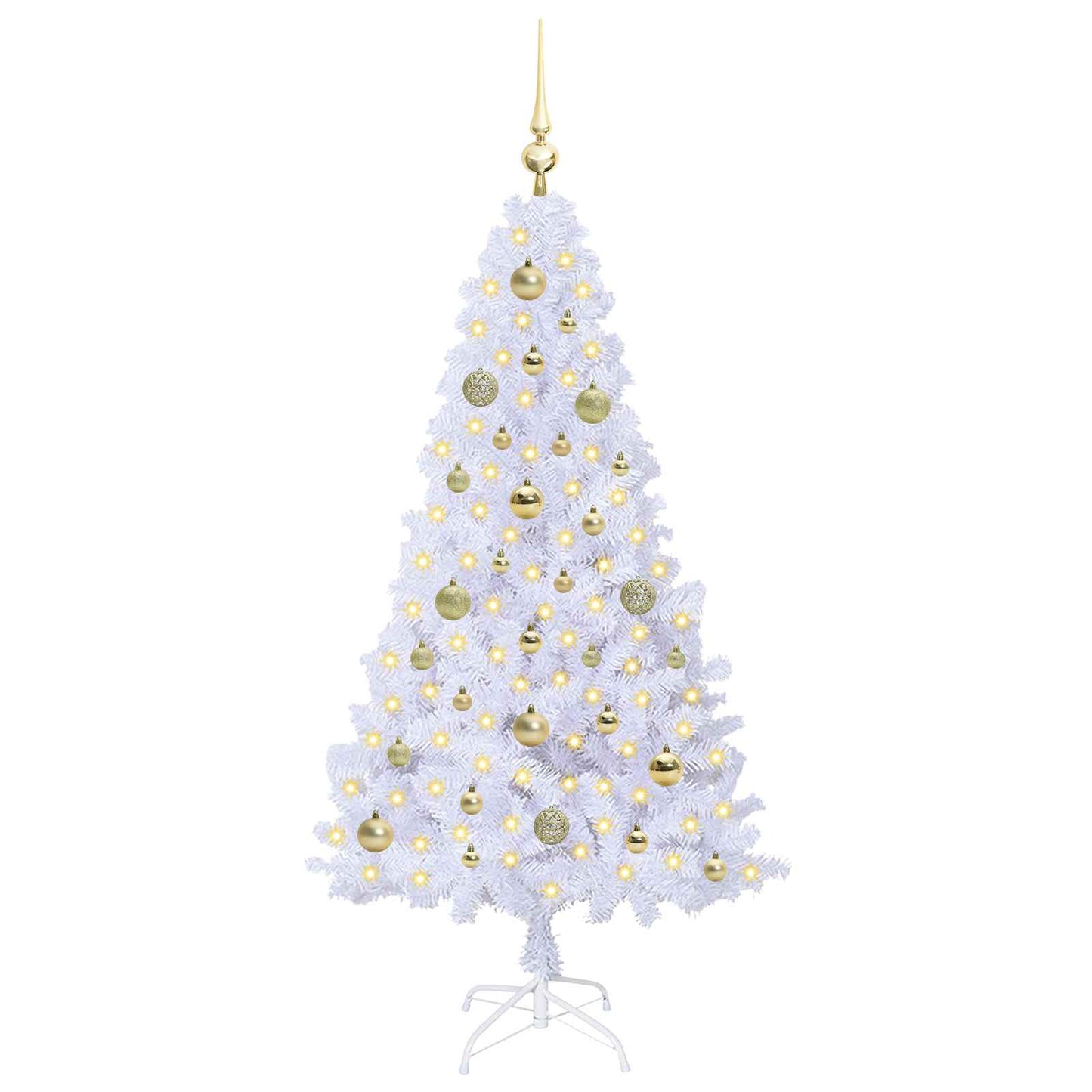 Kunstig juletre med 150 LED med stativ Hvit 150 cm PVC og stål