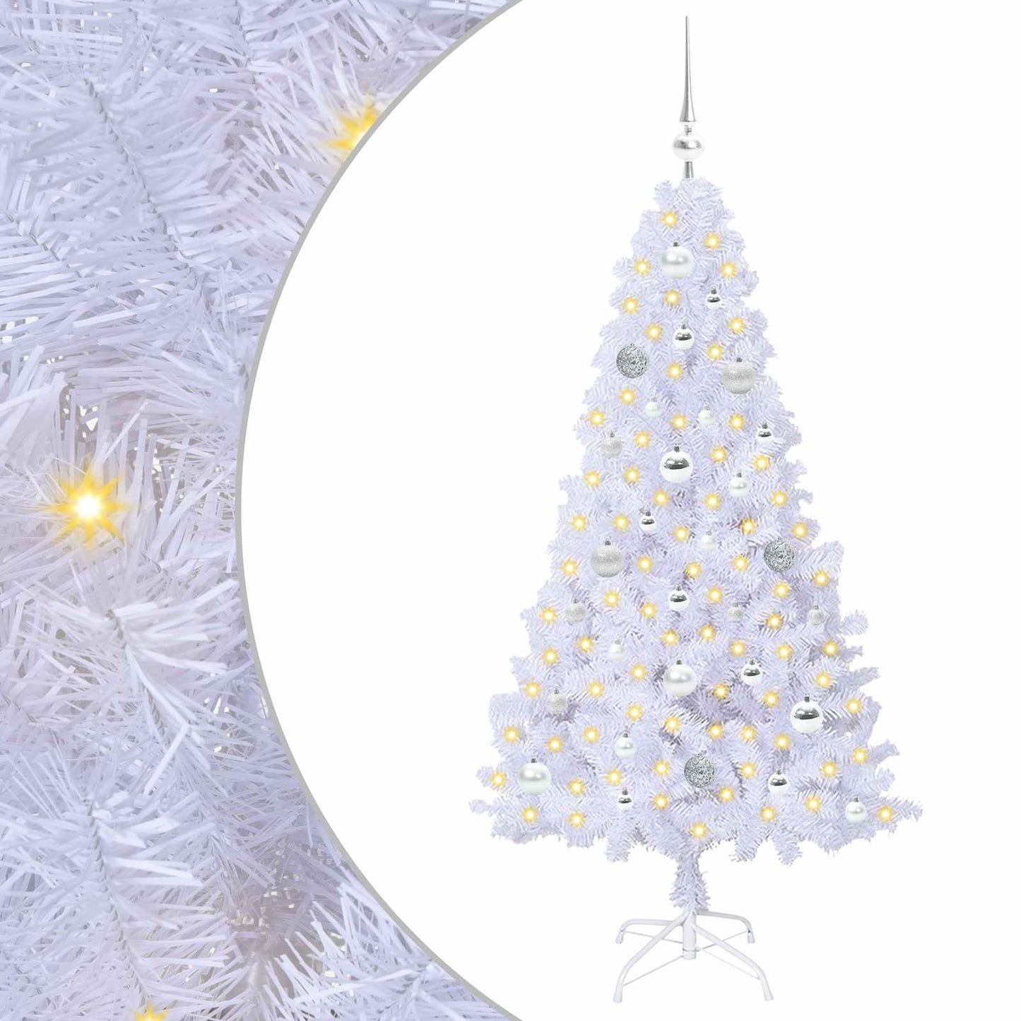 Kunstig juletre med 150 LED med stativ Hvit 150 cm PVC og stål