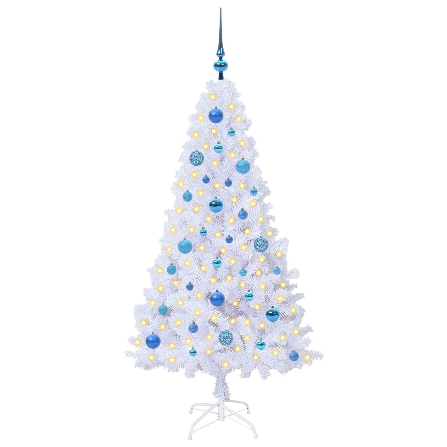 Kunstig juletre med 150 LED med stativ Hvit 150 cm PVC og stål