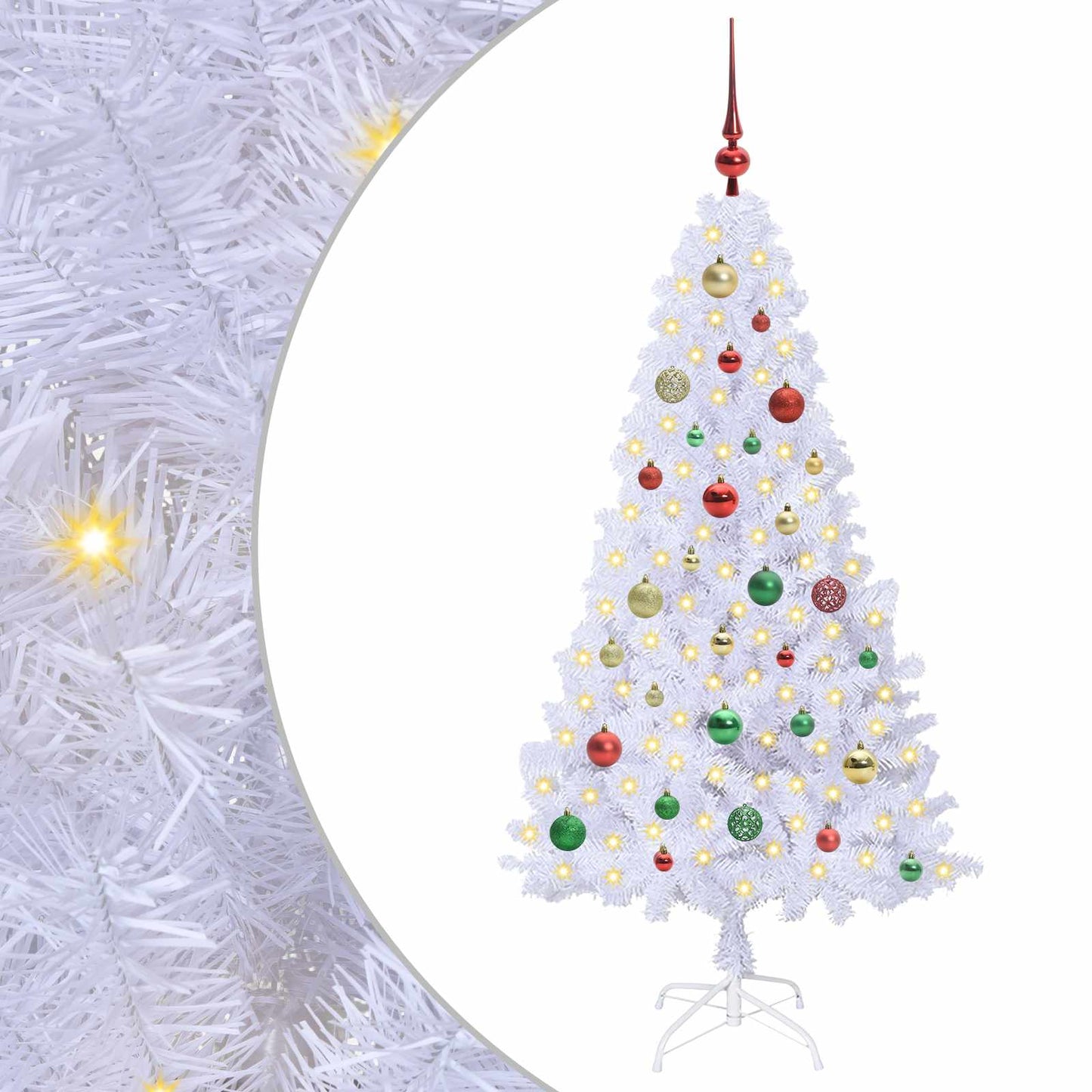 Kunstig juletre med 150 LED med stativ Hvit 150 cm PVC og stål